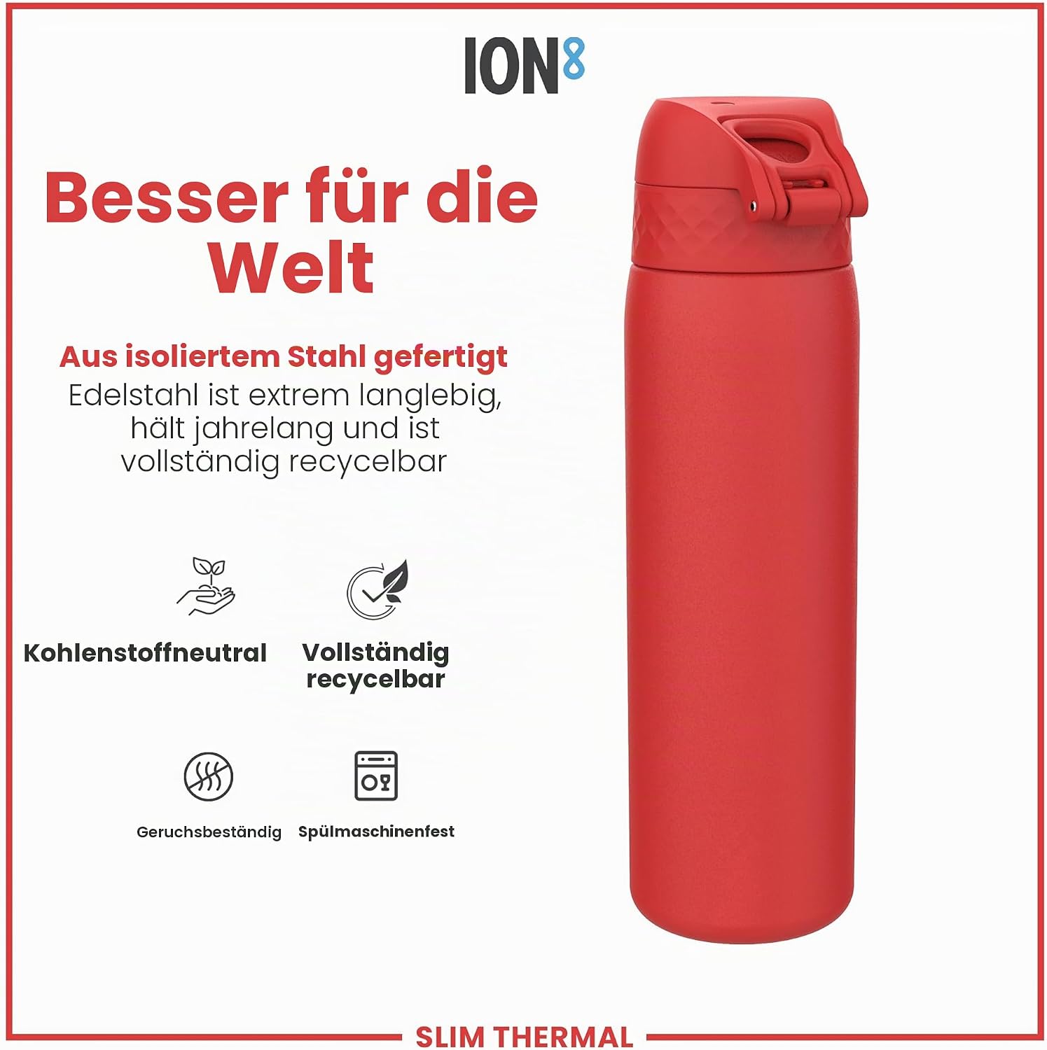 Thumbnail 4 de ION8 Vakuumisolierte Edelstahl-Trinkflasche 500 ml – Auslaufsicher, Einhandöffnung, Spülmaschinenfest