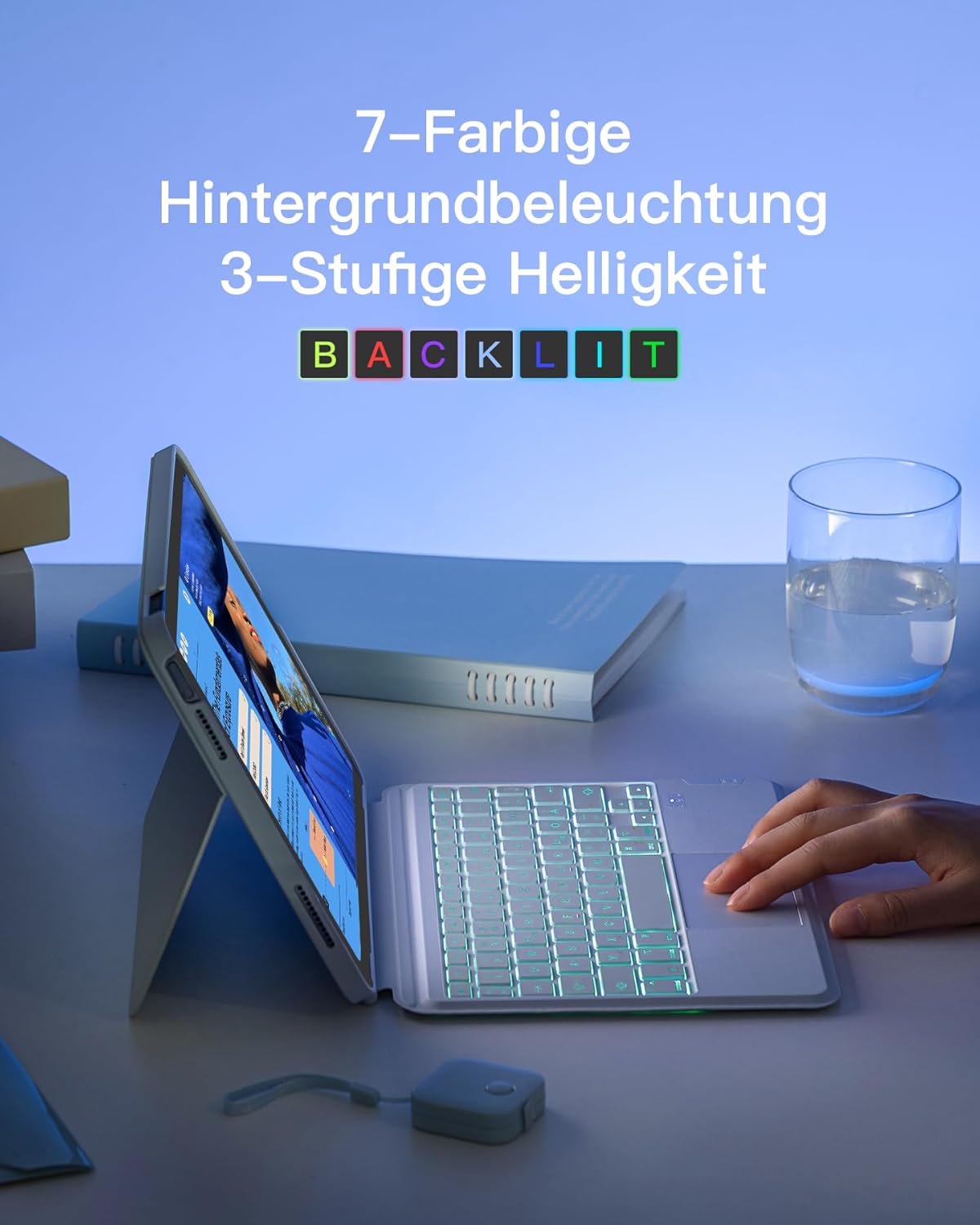 Thumbnail 6 de Inateck Tastatur-Hülle für iPad (A16 11 Zoll & iPad 10. Gen 10,9 Zoll, QWERTZ) mit Touchpad und 7-farbiger Beleuchtung – KB04112