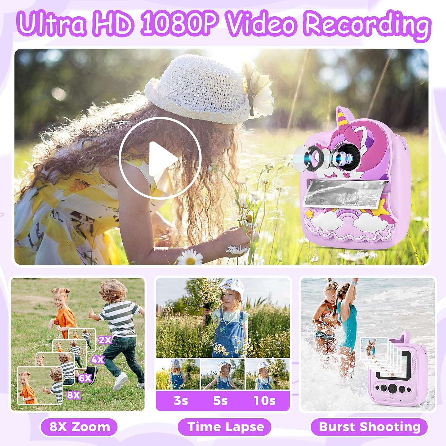 Thumbnail 3 de Kids Camera Instant Print with 48MP & 1080p HD 32GB Card