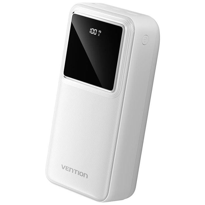 Detalle de Vention FHMW0 Power Bank 30000mAh 22.5W con Display LED – Blanco