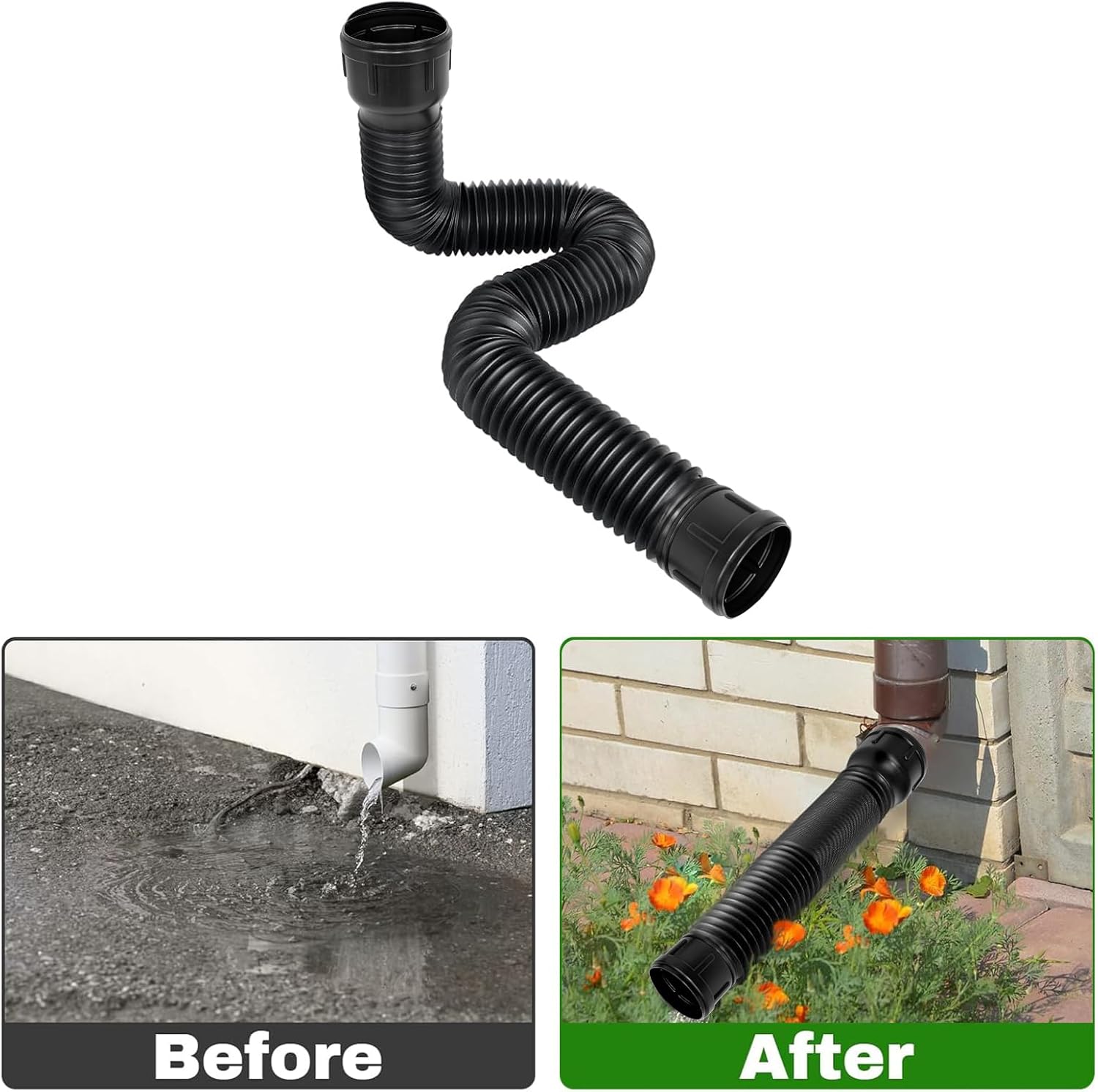 Detalle de Expandable Guttering Drain Pipe 150cm Flexible Rainwater Downspout Extension (1PCS)
