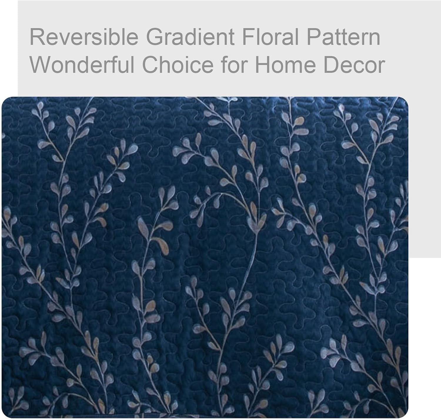 Detalle de Exclusivo Mezcla QS-13-BNAVY-Q Queen Floral Quilt Set, Reversible Microfiber