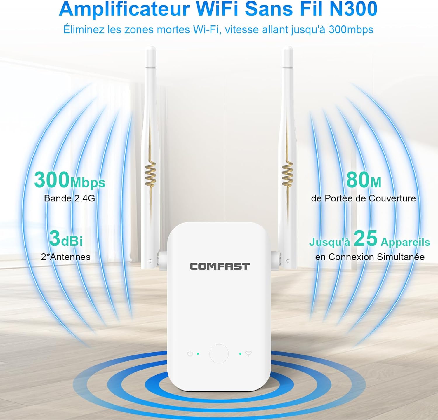 Thumbnail 2 de COMFAST répéteur WiFi N300 2,4 GHz (2 antennes) avec WPS