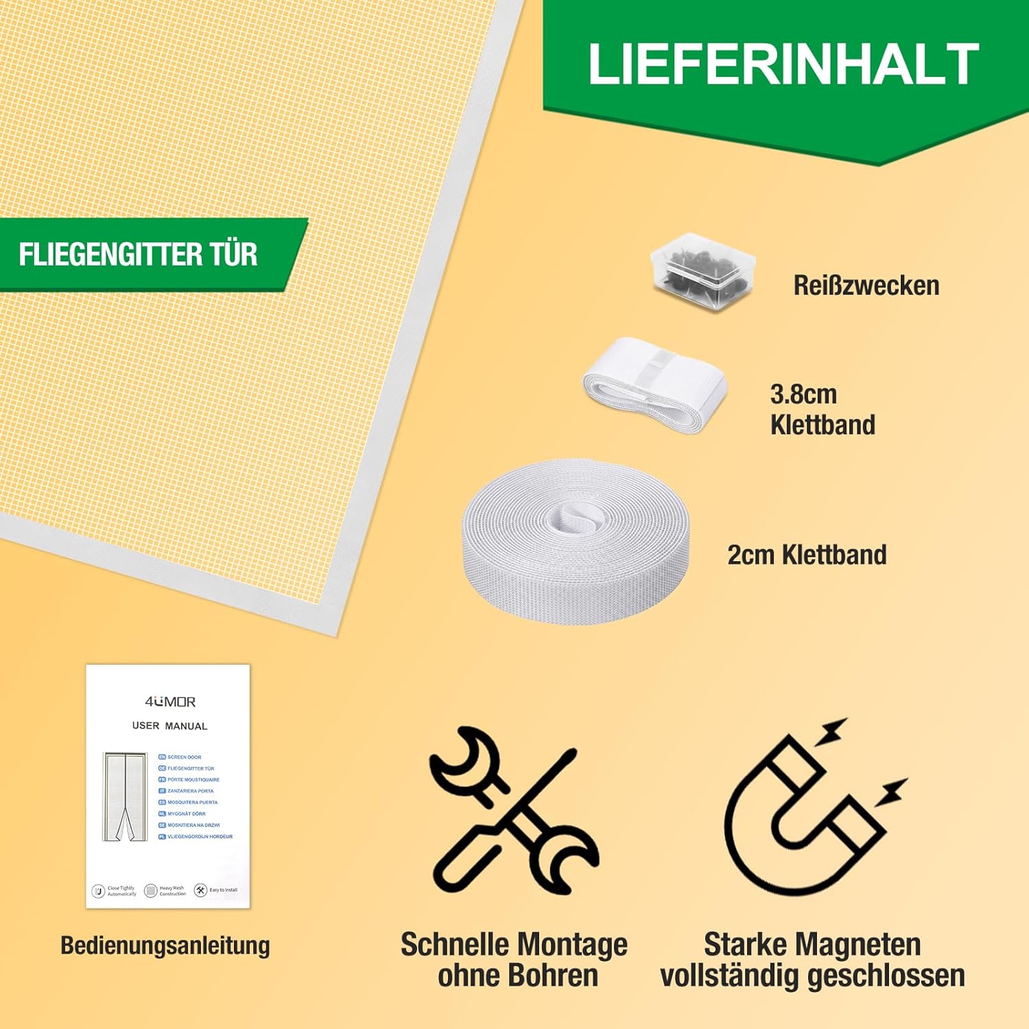 Thumbnail 6 de 4UMOR Fliegengitter Balkontür Magnet (90 x 210 cm) – Insektenschutz ohne Bohren, mit starkem Magnetband