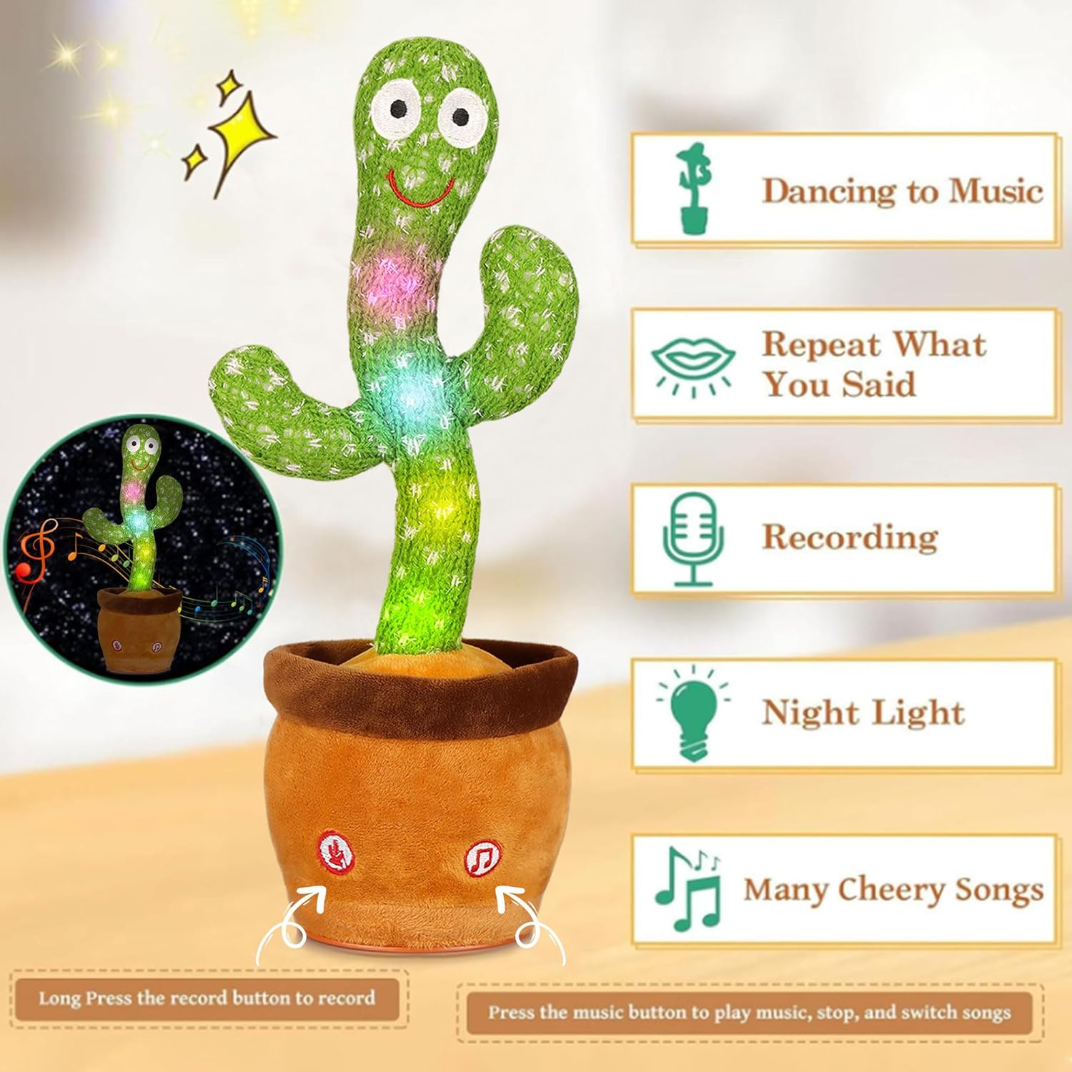 Thumbnail 1 de Edencomer Dancing Talking Cactus Toy