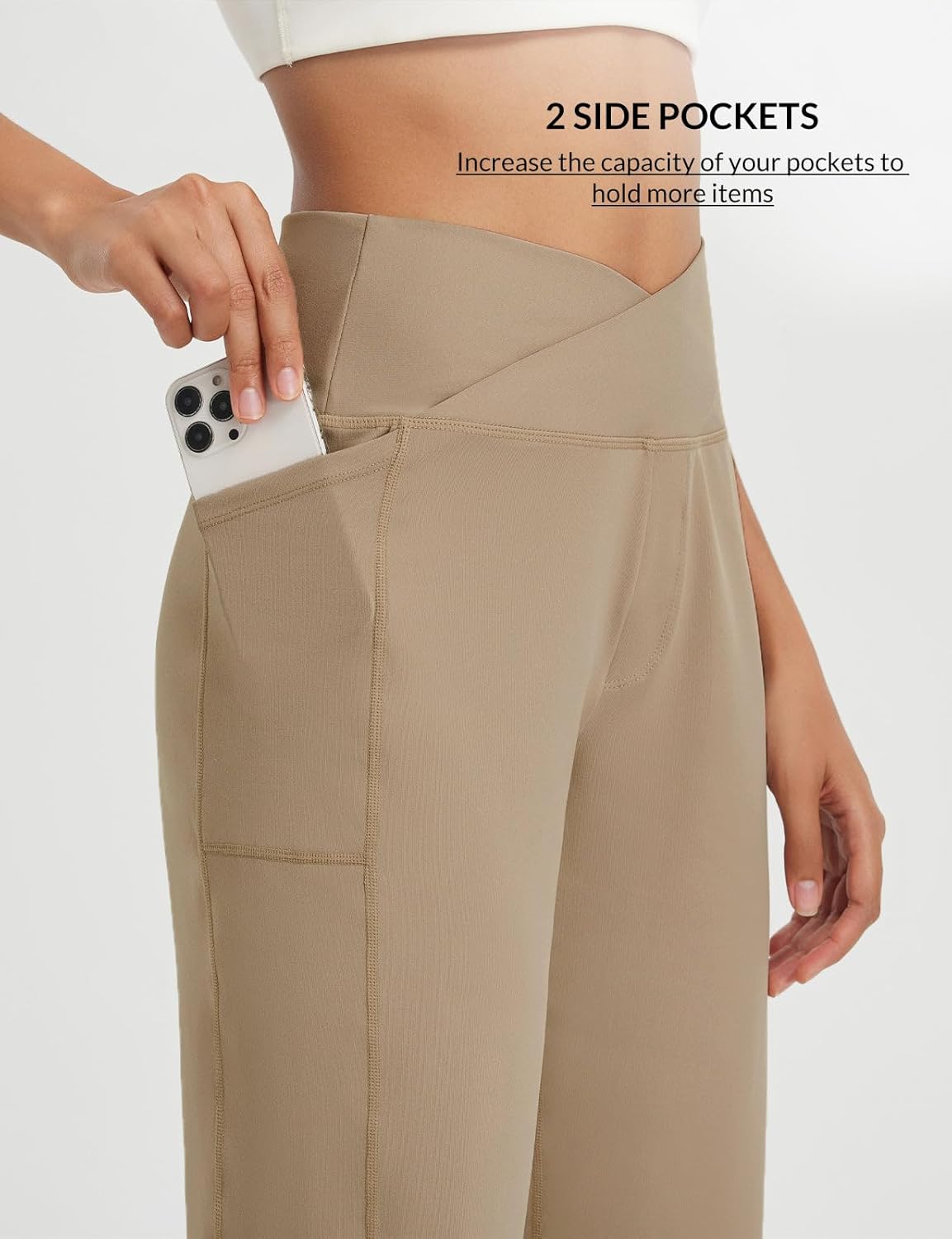 Detalle de baleaf Damen Bermuda Shorts Capri Yogahose mit Taschen – Hohe Taille, Weites Bein, 14" Länge