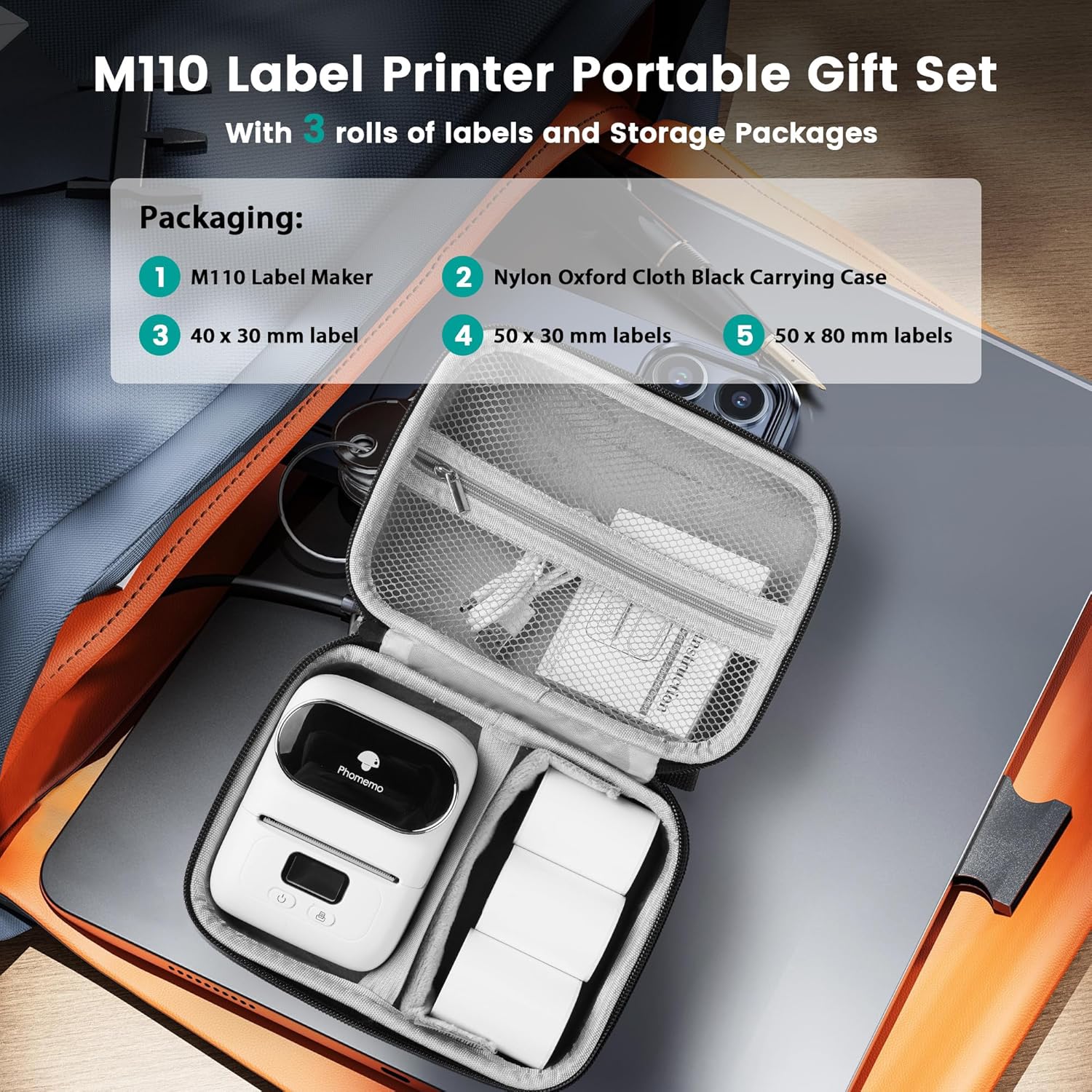 Thumbnail 4 de Phomemo M110 : imprimante d’étiquettes Bluetooth portable thermique (kit avec 3 rouleaux)