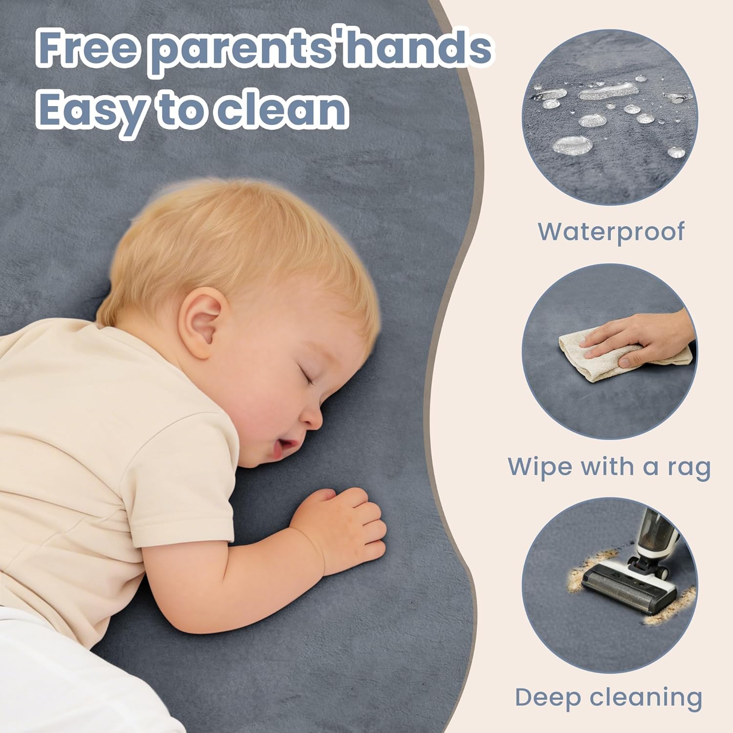 Thumbnail 6 de ACOMOPACK 1.3" Thick Baby Play Mat for Floor 59x71 – Water-Repellent, Non-Slip Memory Foam, Grey