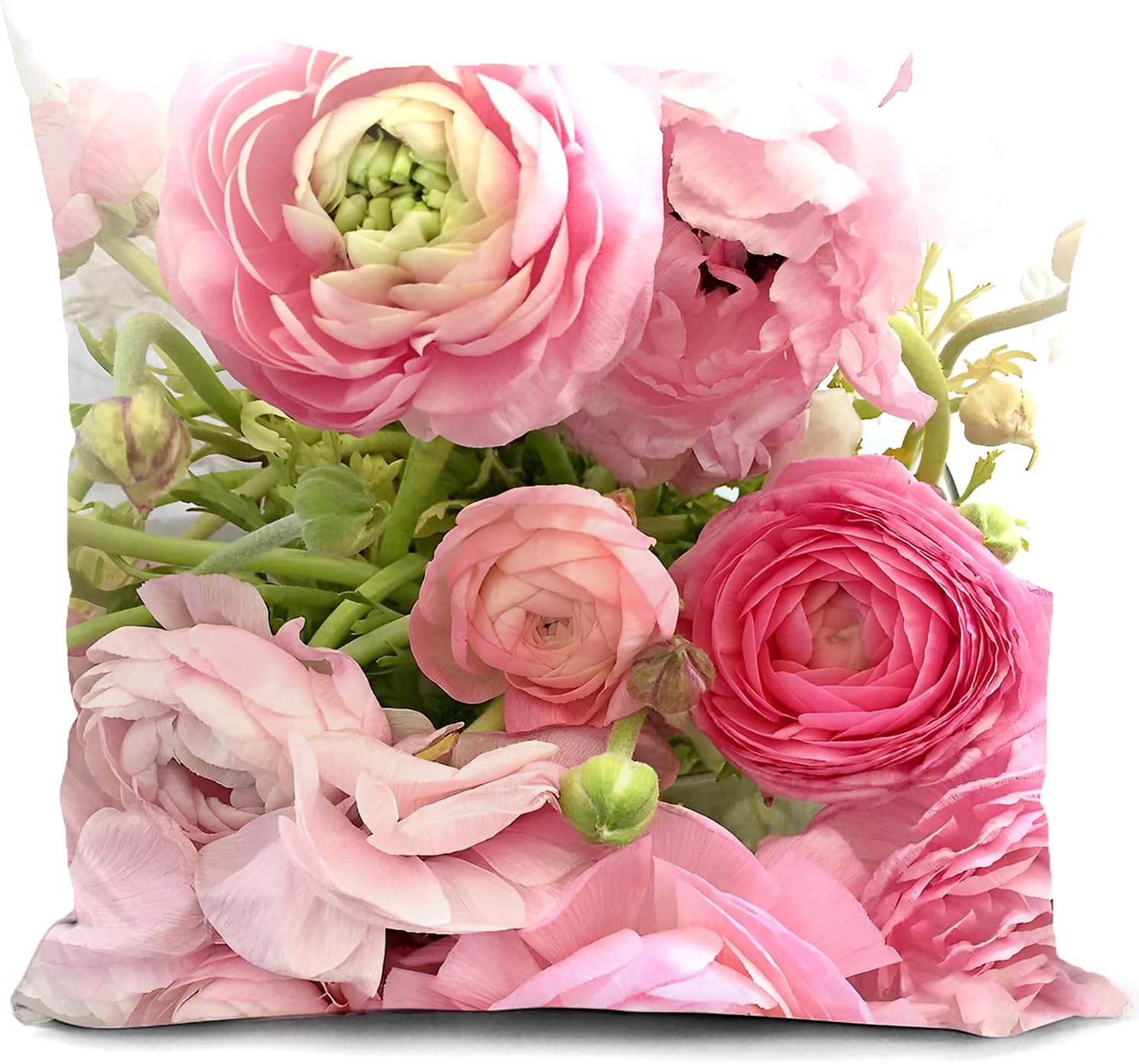 HUASHUZI 2PcBt-CushionCover-Pink Rose kussensloop, 40 x 40 cm, roze bloemen