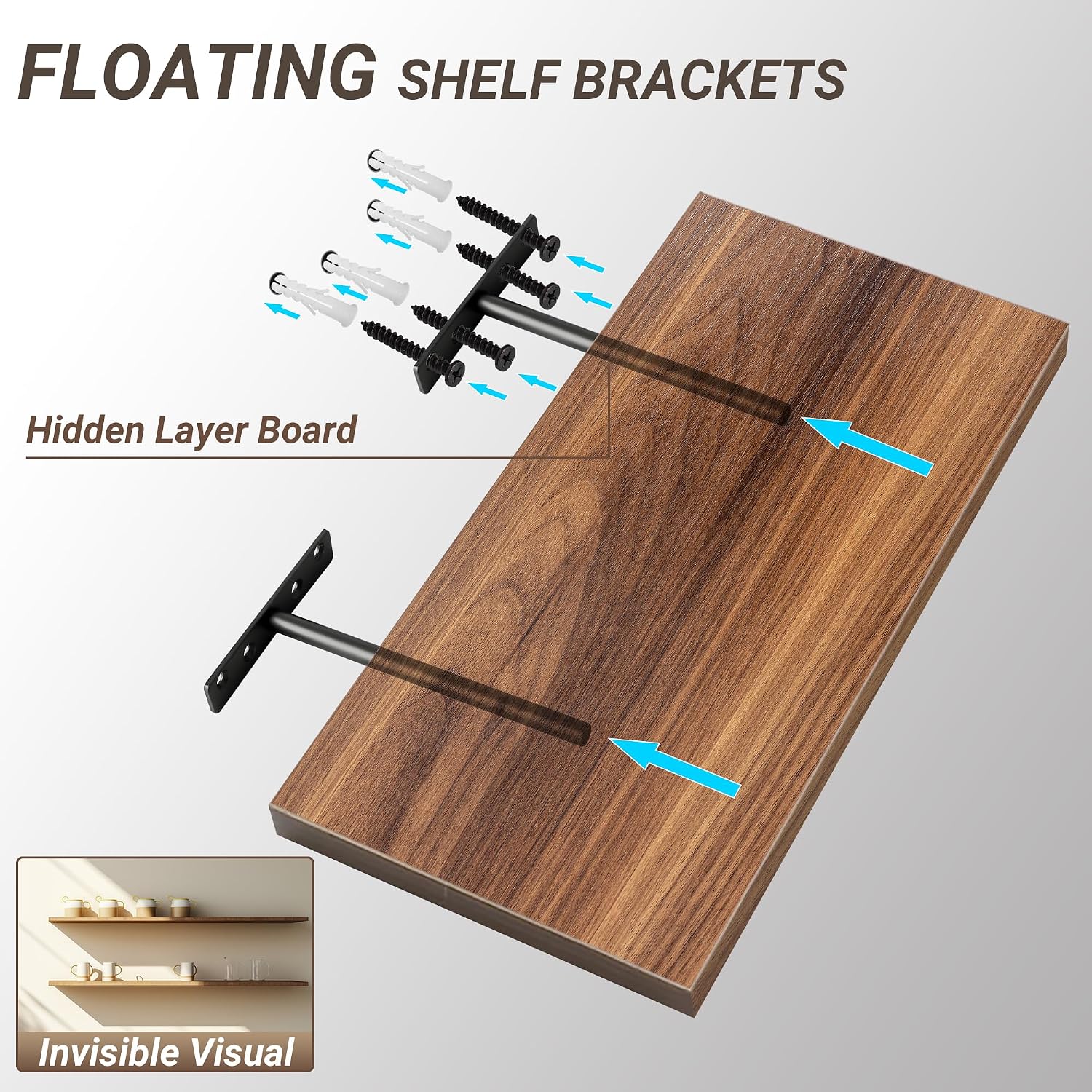 Detalle de Sayayo Floating Shelf Bracket, Invisible Hidden Heavy Duty Shelf Support (8 pcs) EJY8006B-8P