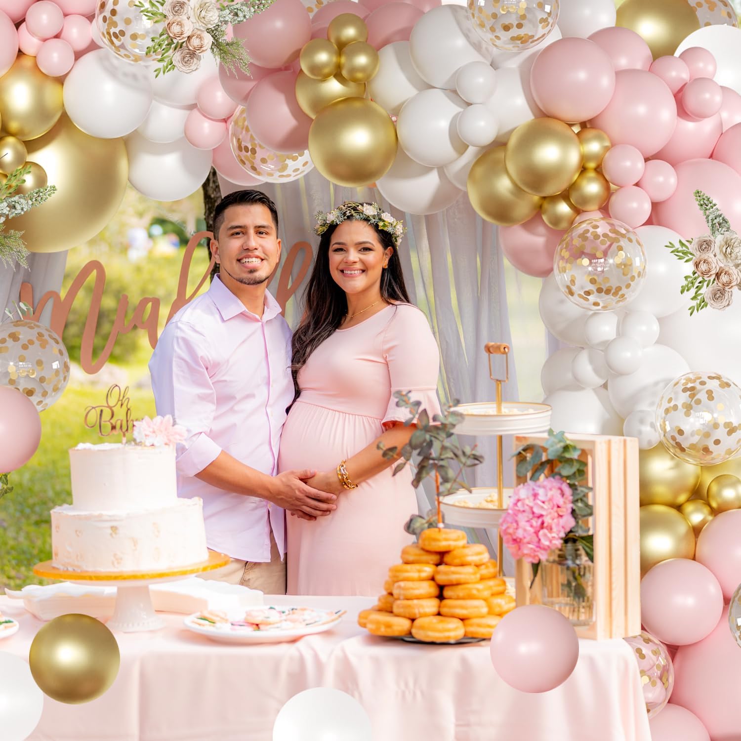 Detalle de Pink and White Balloon Arch Kit, 138 Pcs: Pastel Garland for Birthdays, Baby Showers, Weddings