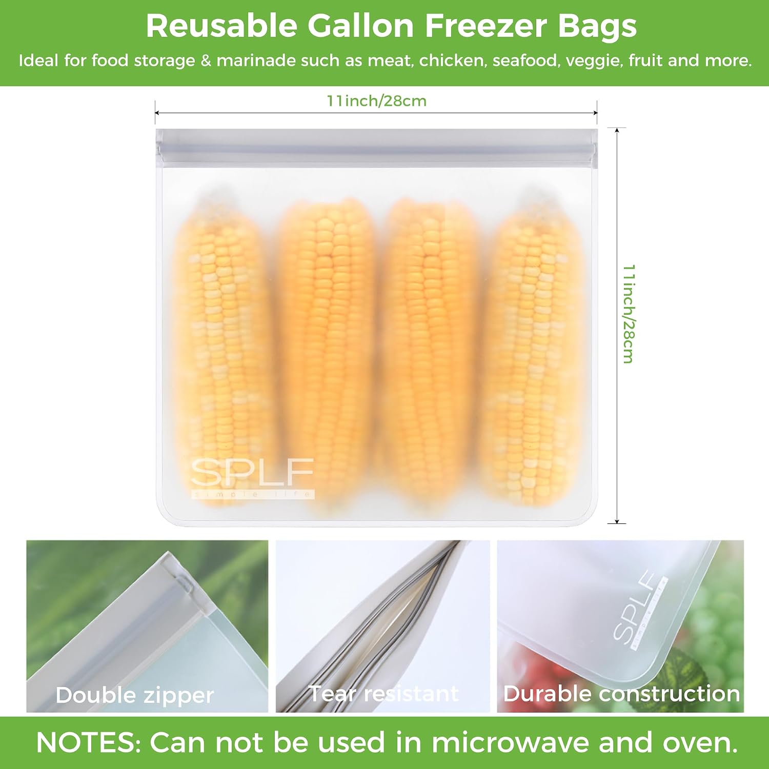 Detalle de SPLF Reusable Food Storage Bags, 1 Gallon