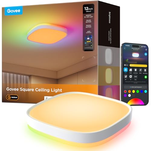 Detalle de Govee Deckenleuchte RGBIC 24W – 2400 lm, 30×30 cm, smarte LED-Deckenlampe