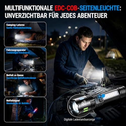 Detalle de Jayxinli 2er-Pack LED-Taschenlampen – 1.000.000 Lumen, aufladbar, extrem hell