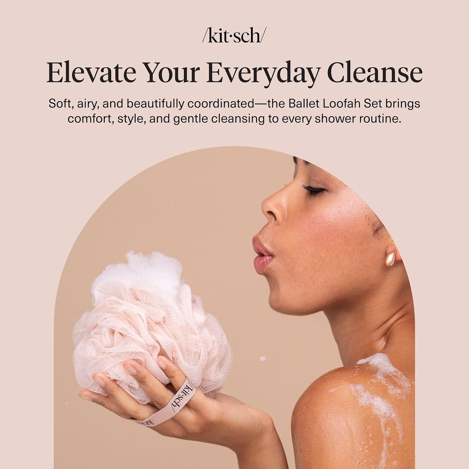 Thumbnail 1 de Kitsch Shower Loofah 3pc Set – Soft Mesh Body Scrubber & Bath Sponge (Ballet)