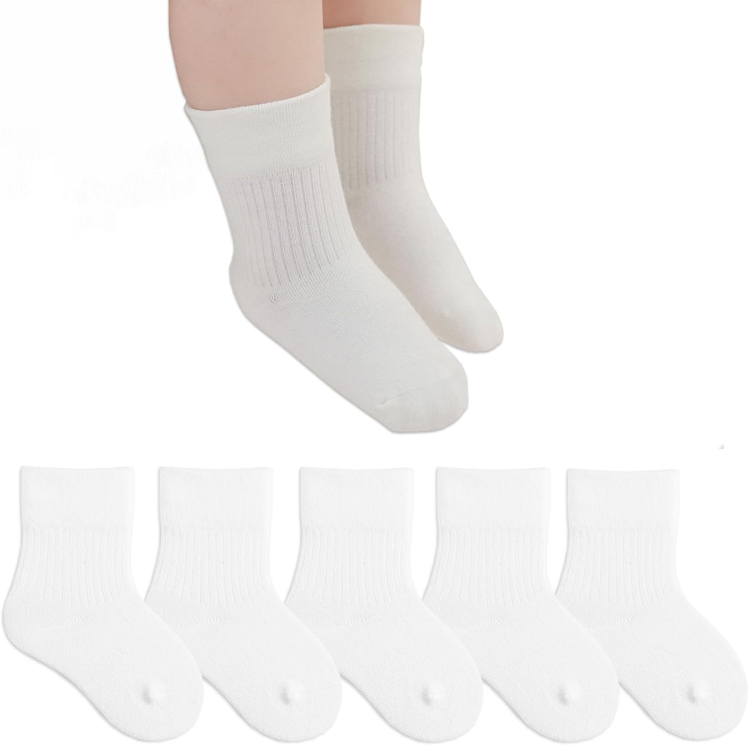 Thumbnail 6 de Exemaba Toddler Crew Socks (5 Pairs) – Soft Cotton Neutral Solid Socks for Kids 0–8 Years