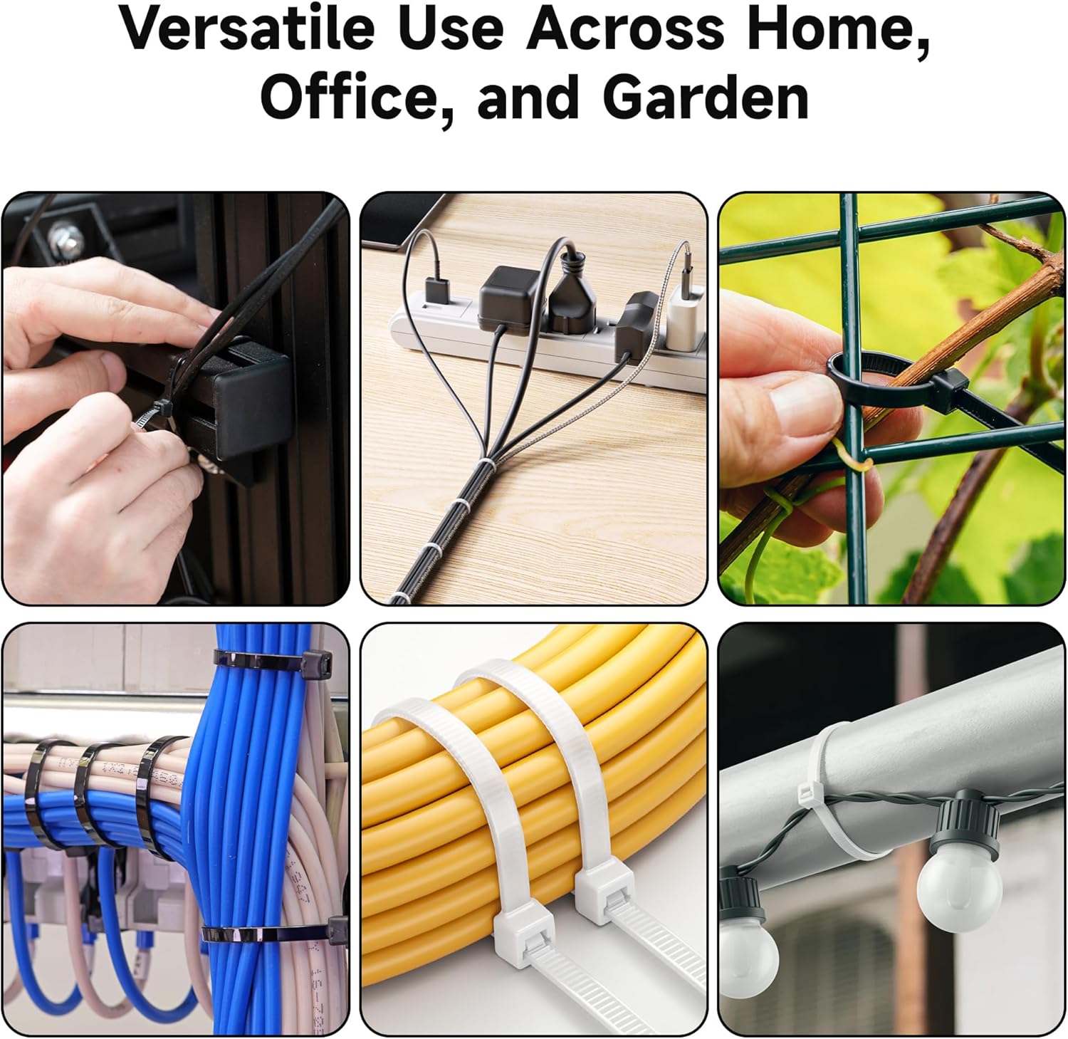 Detalle de Cable Matters Combo Pack Assorted Self-Locking Nylon Cable Ties (200) – 15/20/30cm in Black & White