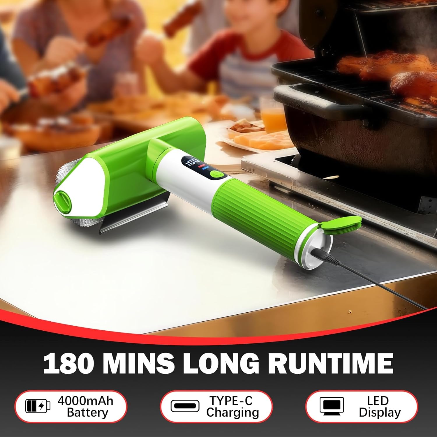 Thumbnail 4 de VYTOOV Electric Grill Brush — 2-Speed LED-Illuminated Grill Cleaner with 2 Replaceable Heads