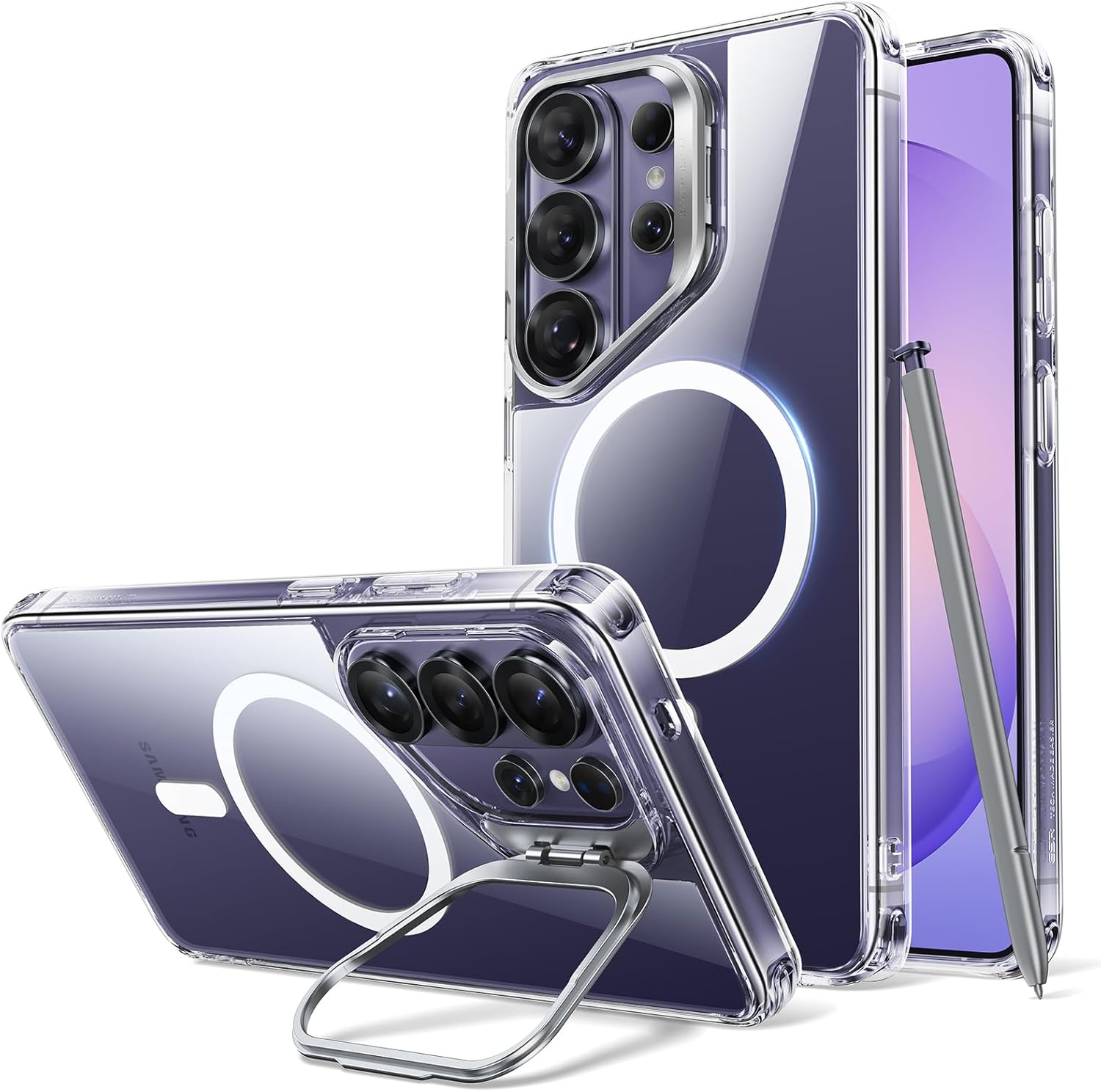 Detalle de ESR for Samsung Galaxy S26 Ultra Phone Case with Stash Stand (MagSafe compatible) – Clear, Military-grade drop protection
