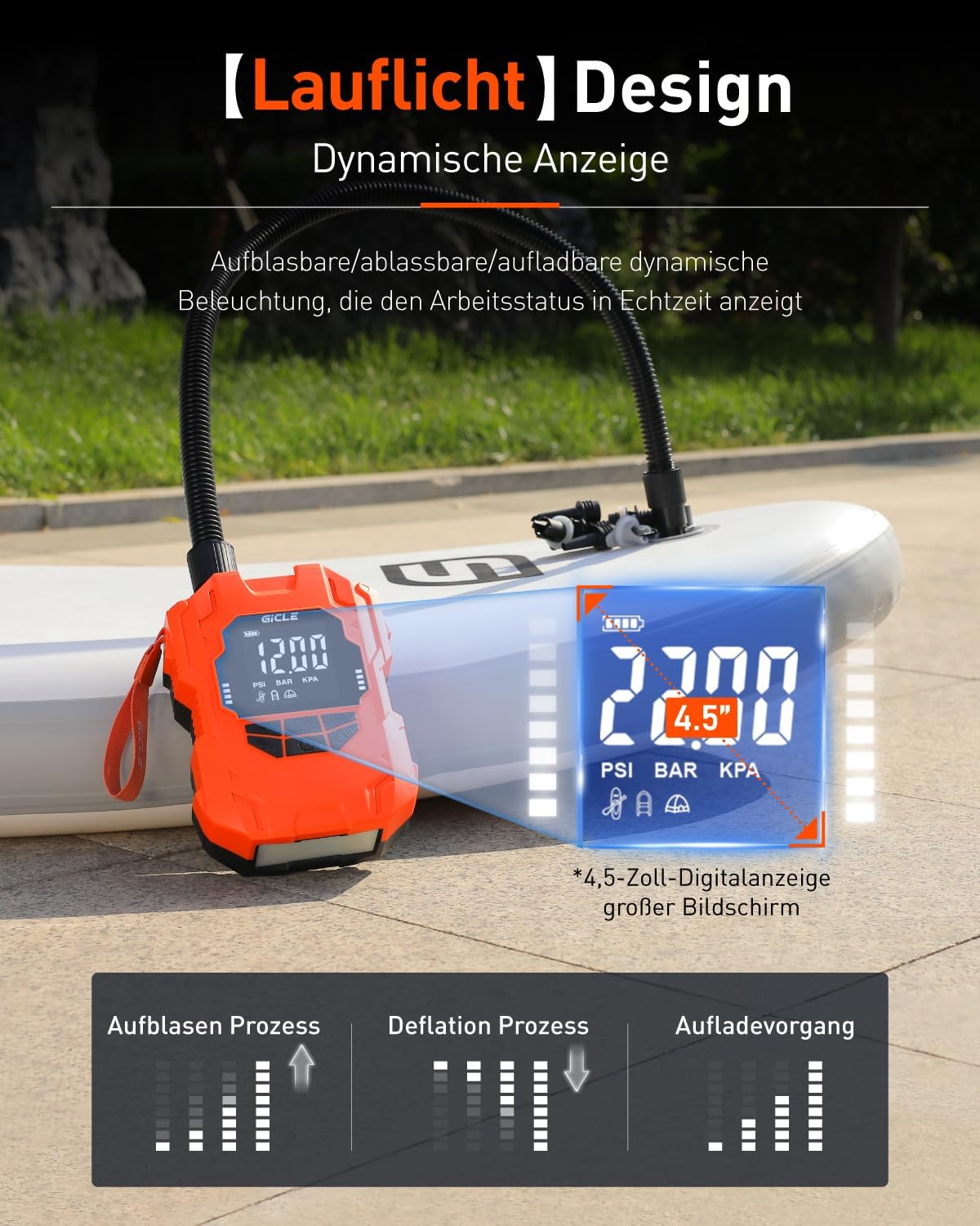 Thumbnail 4 de GICLE Sup Pumpe Elektrisch 22 PSI – Akku, USB-C und 12V Autobetrieb für SUP, Kajak und Wassersport