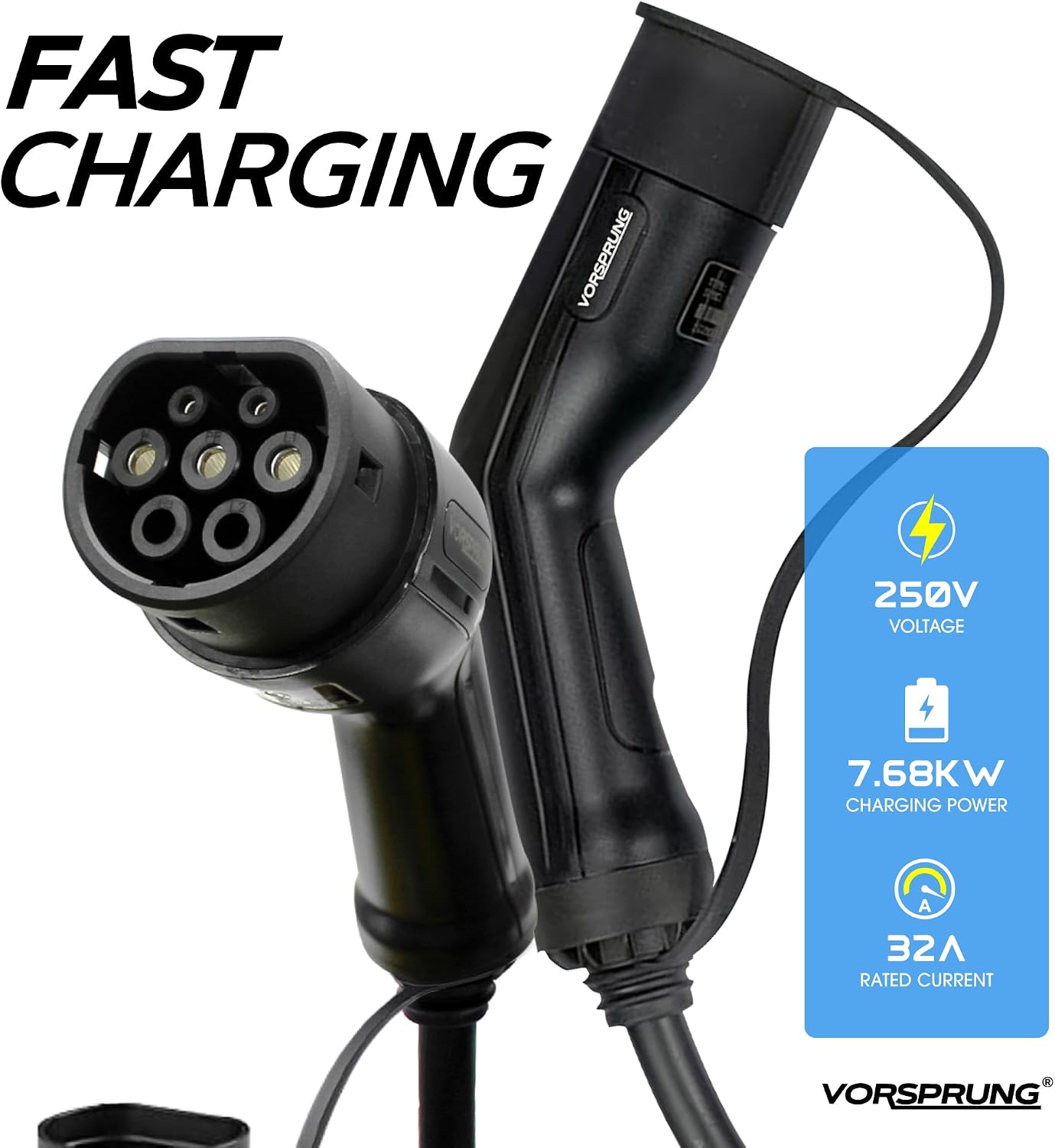 Detalle de VORSPRUNG EV Charging Cable Type 2 to Type 2 (8m, 32A, 7.68kW) Mode 3 Single Phase, IP65 Lead + Carry Bag