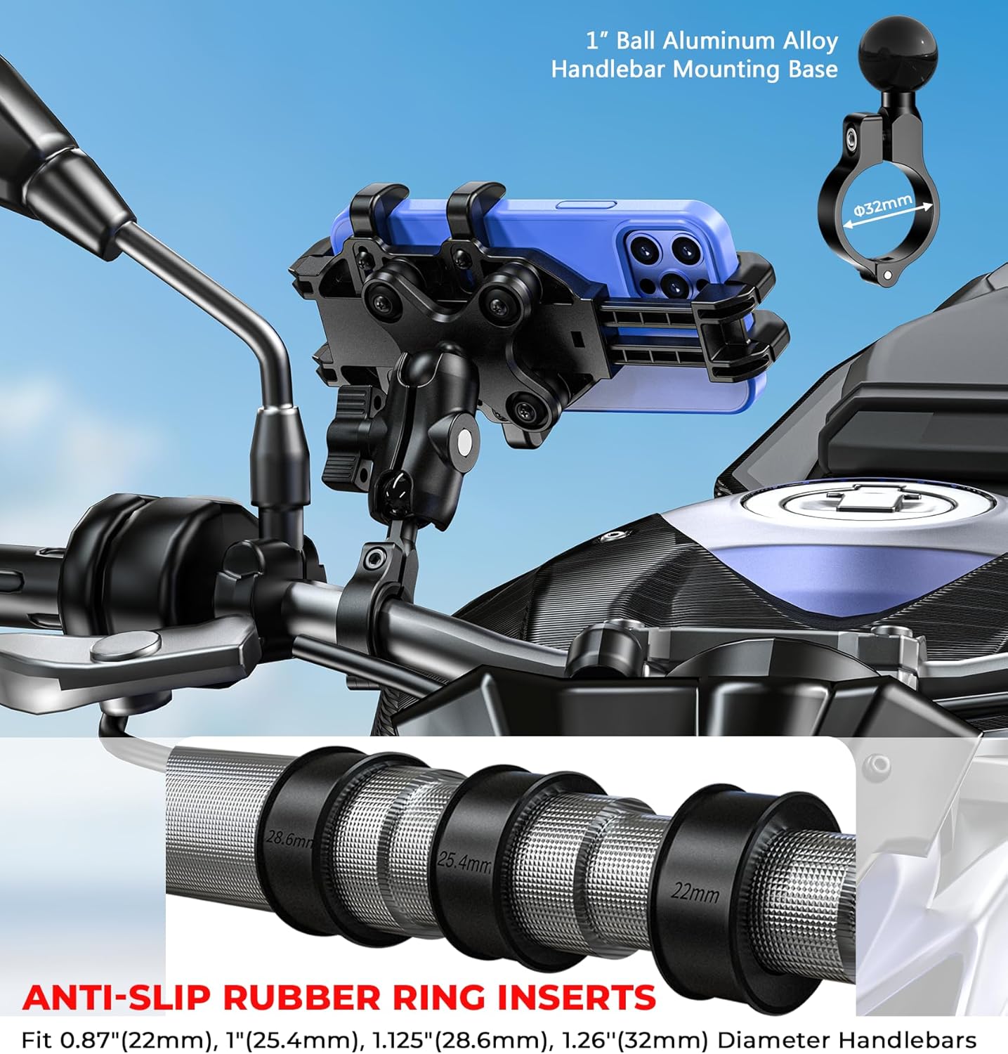 Detalle 2 de VAZESWIN Motorcycle Phone Mount 5.4-7.2"