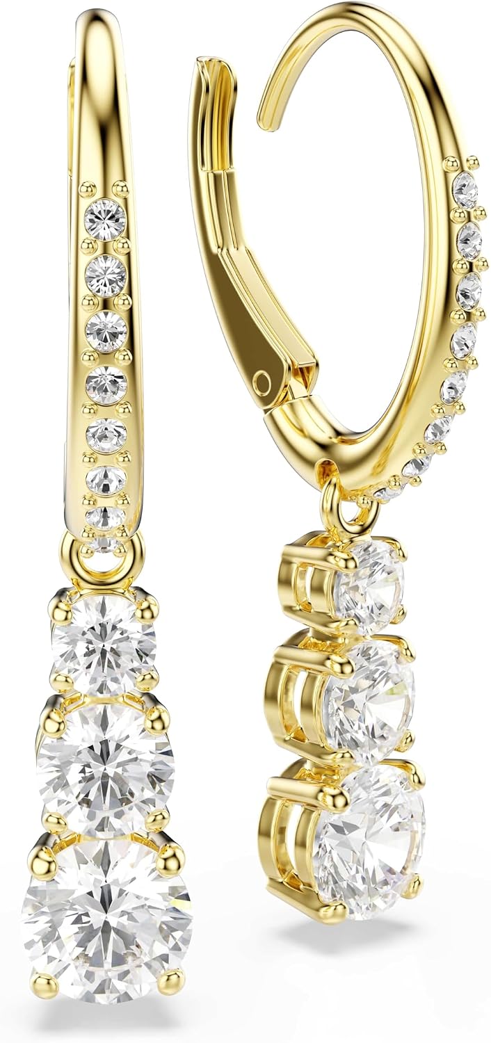 Detalle de Swarovski Stilla Collection Drop Earrings: Gold-tone hoops with clear crystals