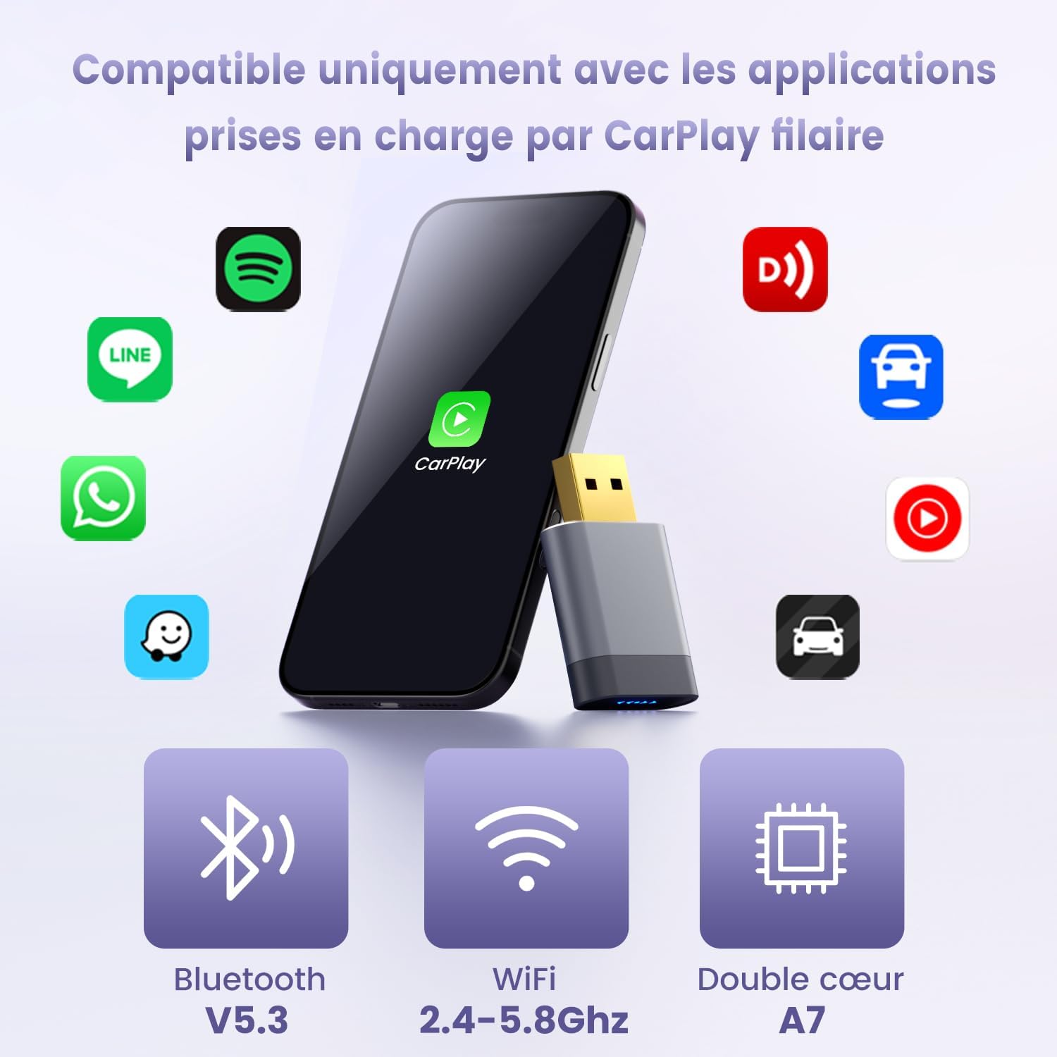 Thumbnail 5 de Mini Adaptateur CarPlay sans Fil pour Apple — Connexion rapide et stable, sans latence ni surchauffe