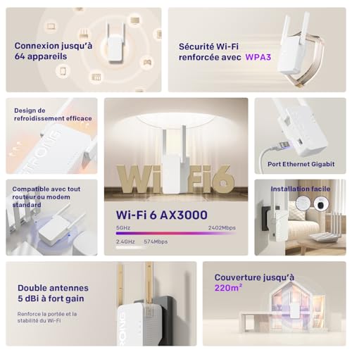 Detalle de STRONG AX3000, répéteur WiFi 6 double bande avec Ethernet Gigabit