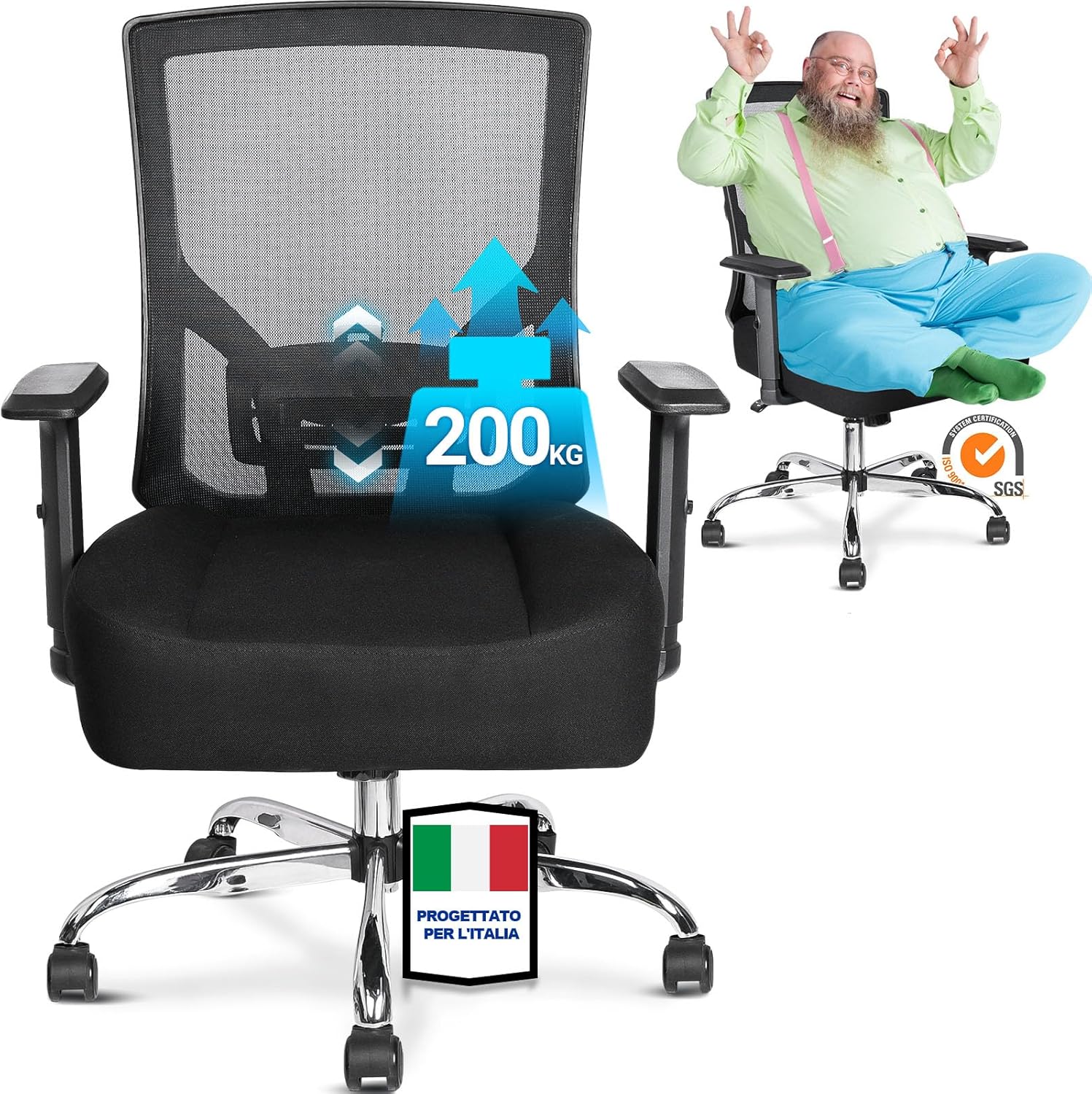 Detalle de MELOKEA XXL: Sedia da Ufficio Ergonomica Big & Tall con Seduta Ultra-Spessa 14 cm e Portata 200 kg