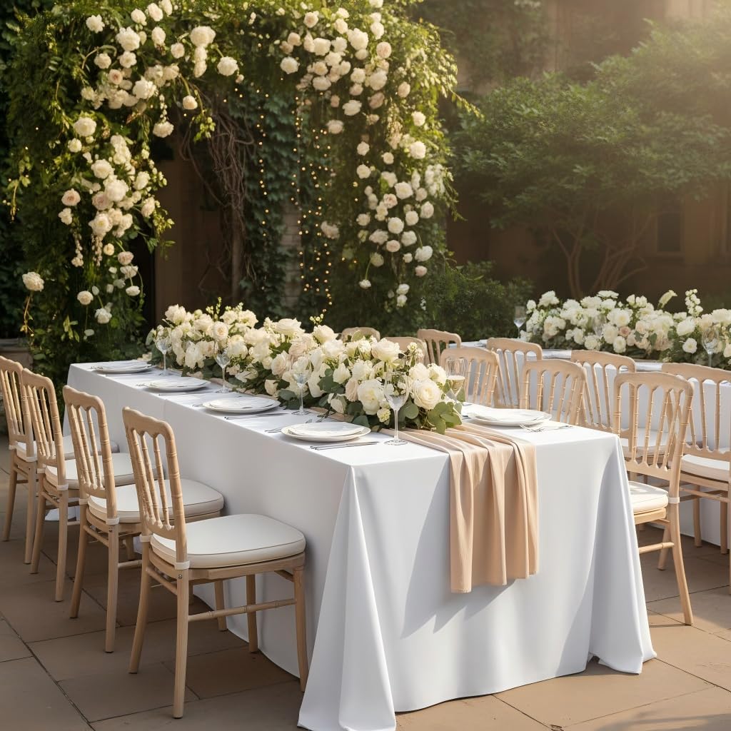 Detalle de Fitable White Tablecloths for Rectangle Tables (6-Pack, 70 x 120 Inches) — Reusable Polyester Covers