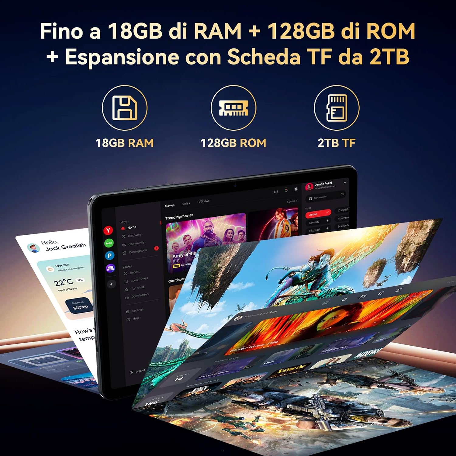 Detalle de TABWEE Tablet con Tastiera e Penna: 18 GB RAM, 128 GB ROM, schermo da 10,1'' e Gemini AI 3.1Pro