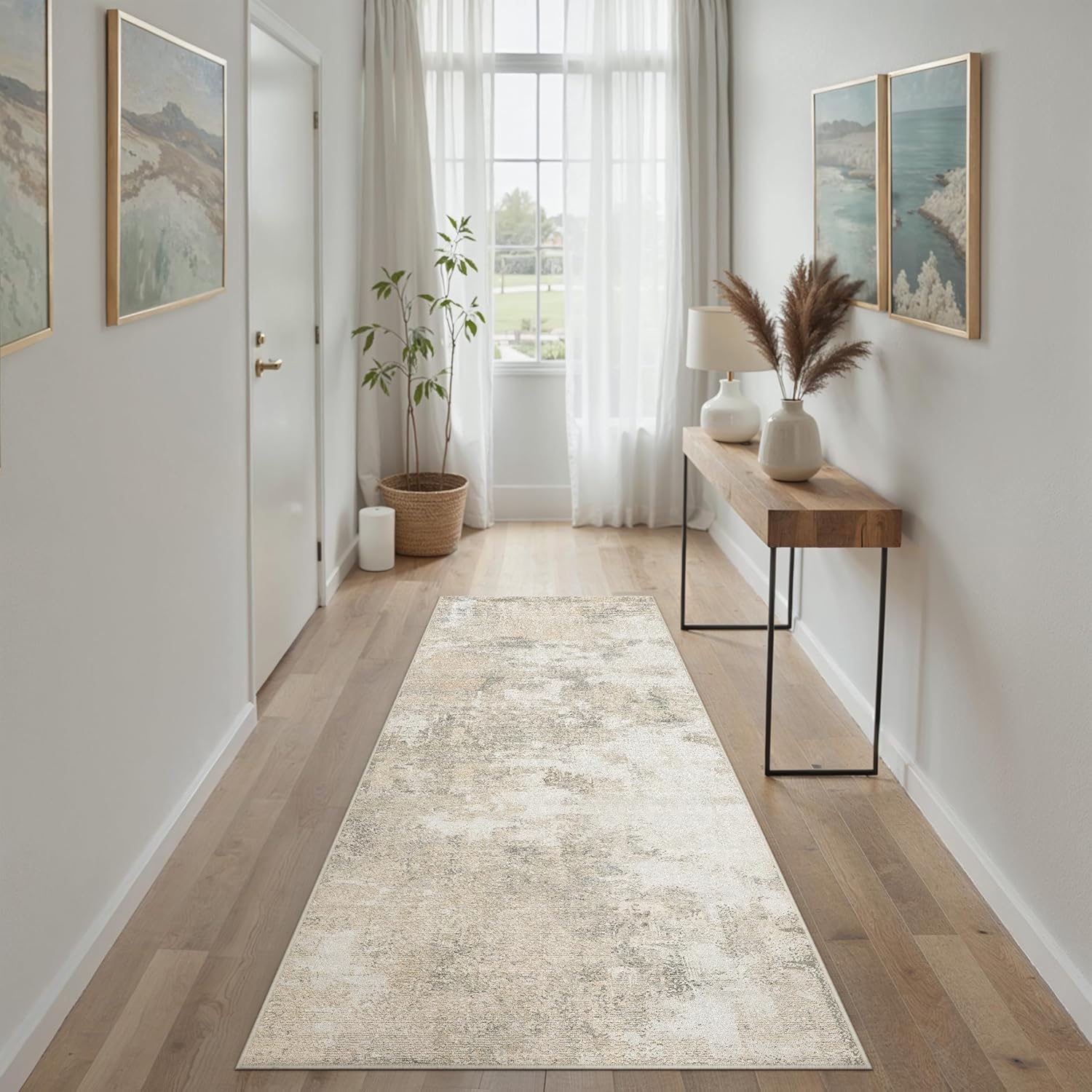 Thumbnail 4 de PureCozy Waschbarer abstrakter Teppich 60x180 cm – Beige, rutschfeste Unterseite, pflegeleicht & maschinenwaschbar