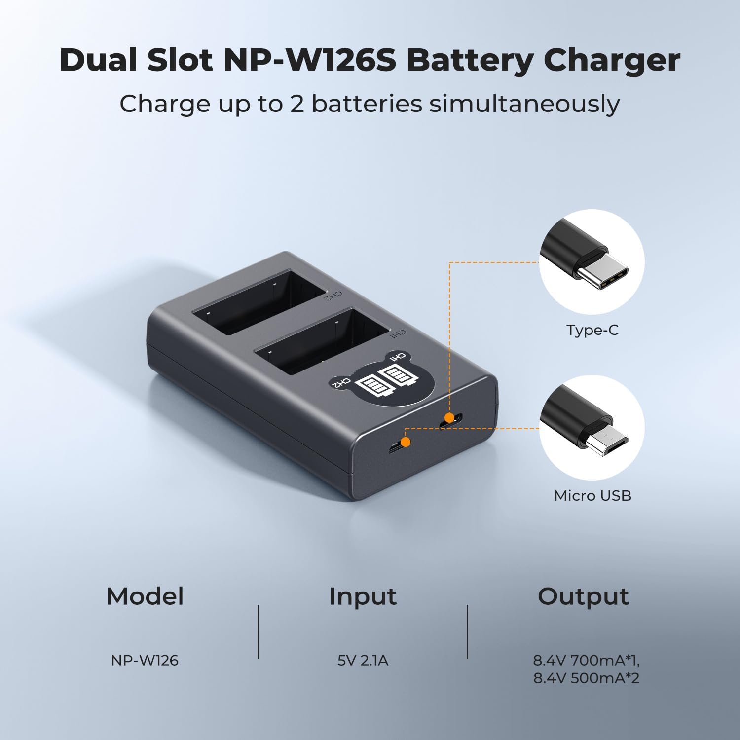 Thumbnail 4 de K&F CONCEPT NP-W126S NP-W126 Dual Battery Charger for Fujifilm X-series