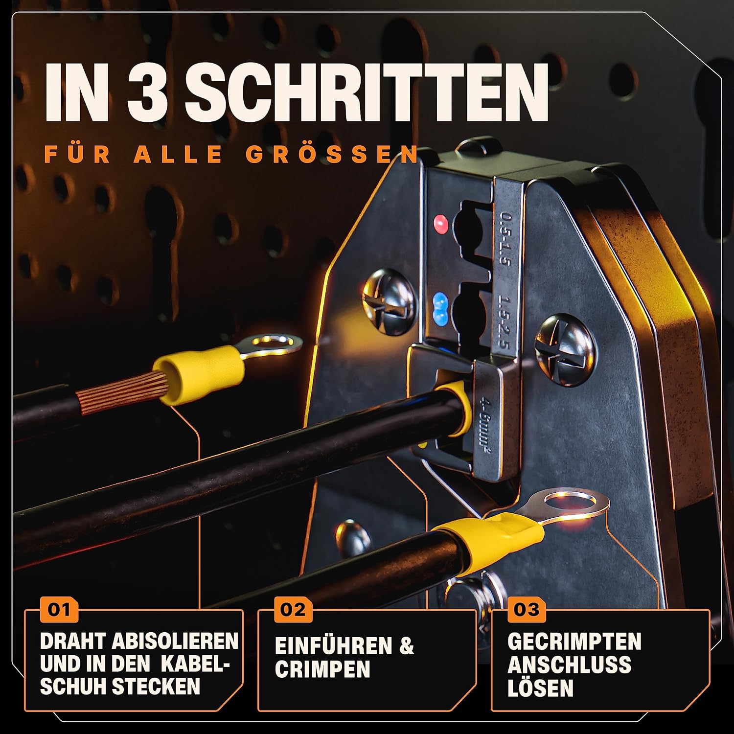 Detalle 2 de BAURIX HEKTOR PRO Crimpzange mit 6 Wechselbacken & Abisolierzange – All-In-One Elektriker Werkzeug