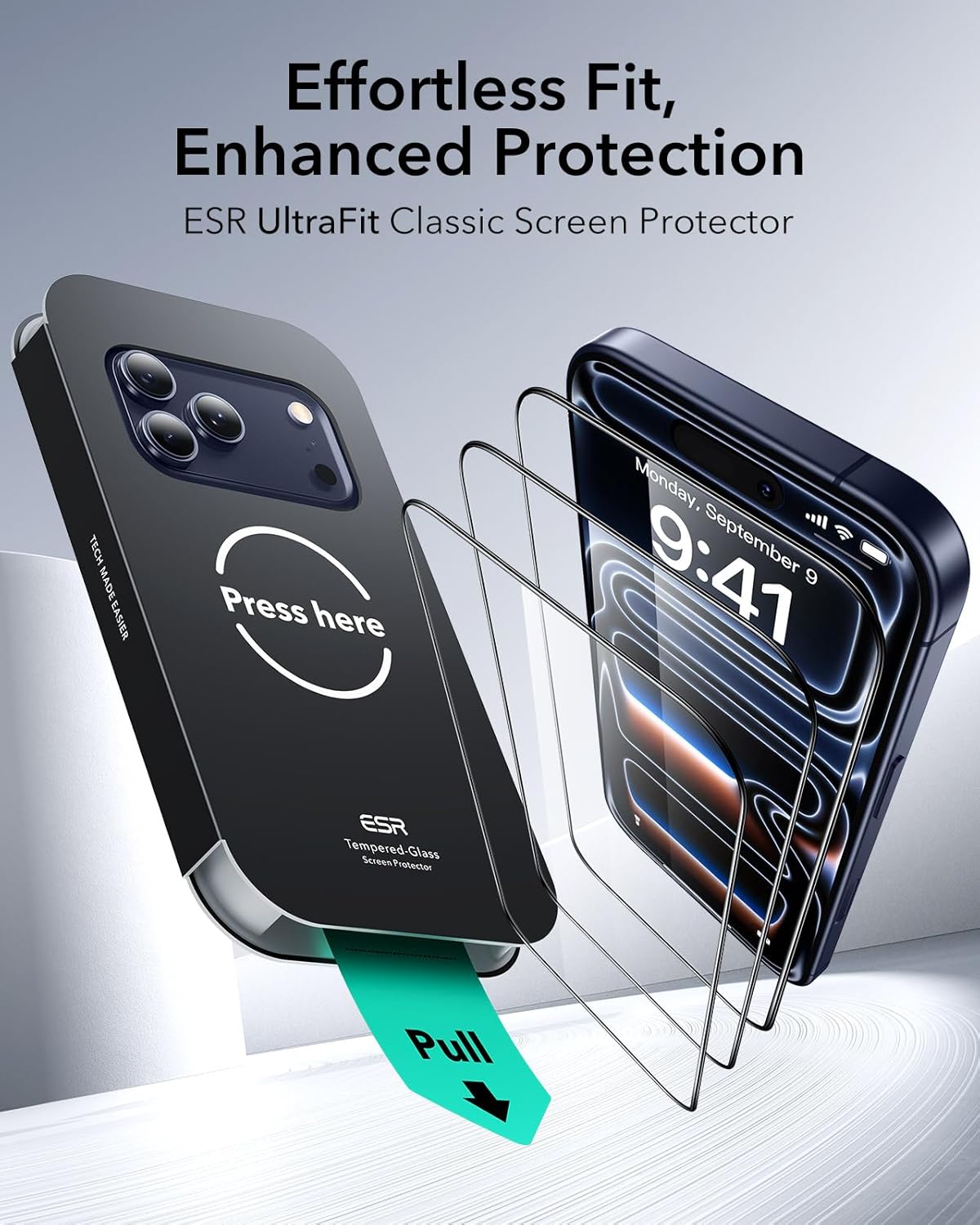 Thumbnail 1 de ESR 3-Pack iPhone 17 Pro Max Screen Protector (UltraFit Tray) — Military-Grade Shatterproof Tempered Glass