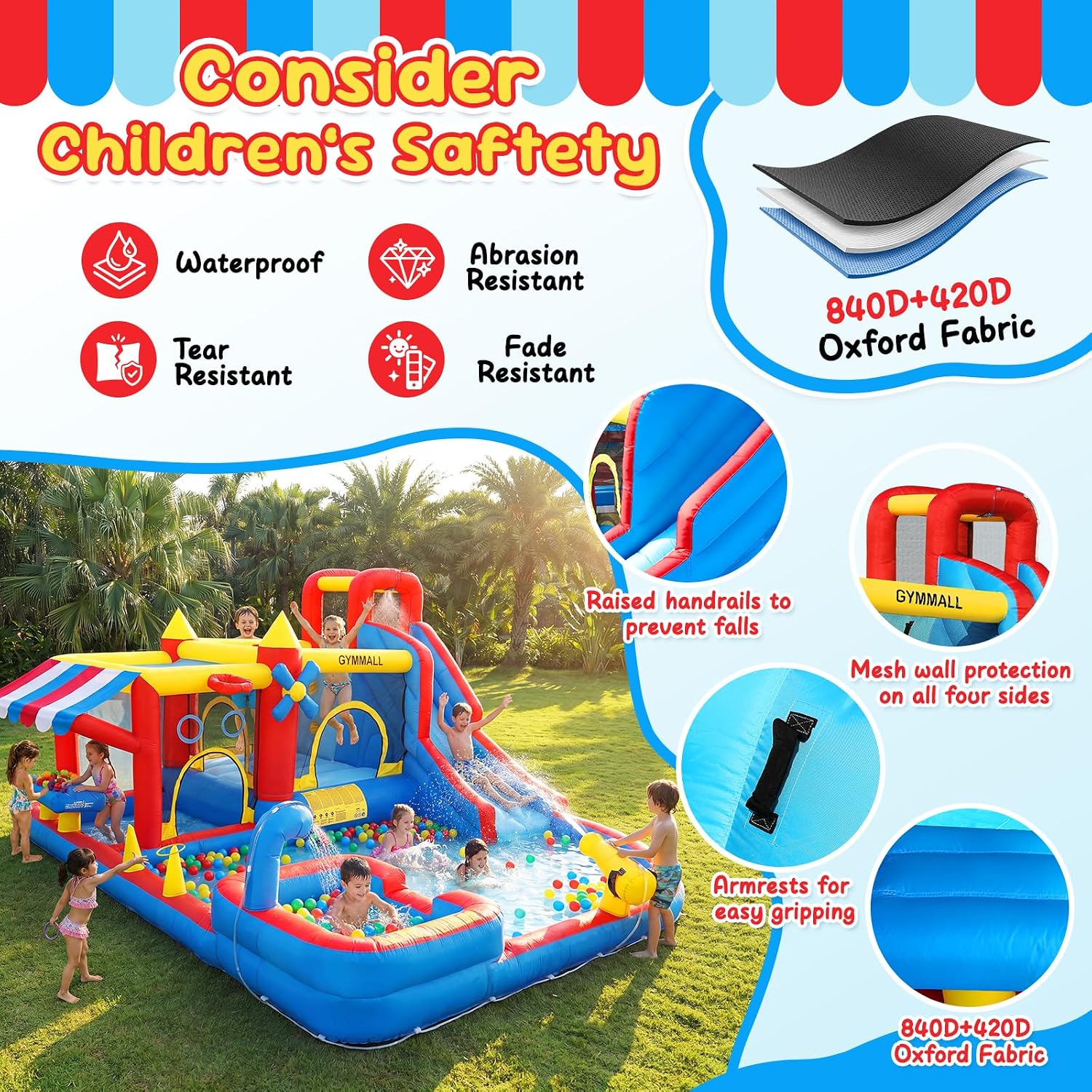Thumbnail 3 de GYMMALL Inflatable 10-in-1 Water Slide Bounce House with 550 W Blower