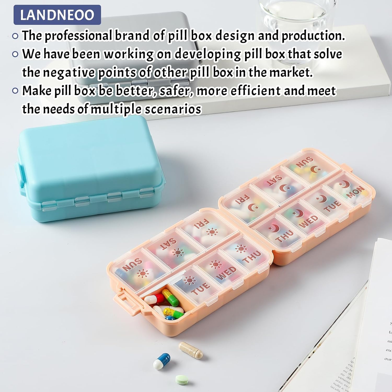 Thumbnail 6 de NEW Foldable & Double Protection Weekly Pill Organizer with Etched Labels (Khaki)