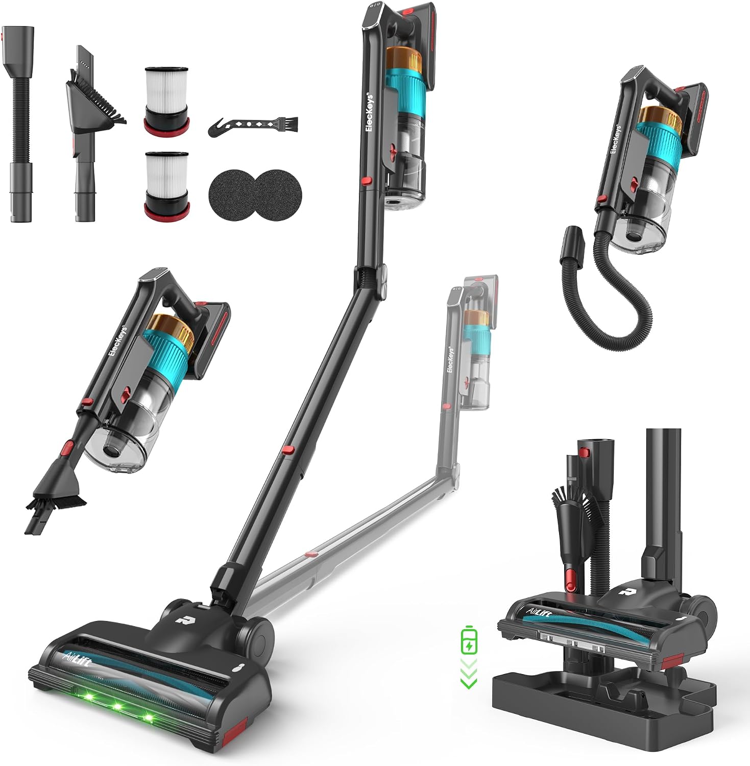 Detalle de Eleckeys Cordless Vacuum Cleaner, 650W: Lightweight, 65-Minute Runtime, 180° Foldable Wand