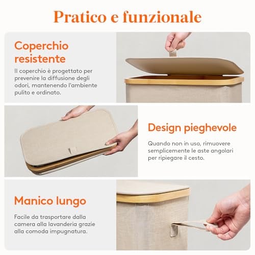 Thumbnail 4 de Lifewit Cesto Portabiancheria Slim da 70 L con Coperchio – Beige, Salvaspazio