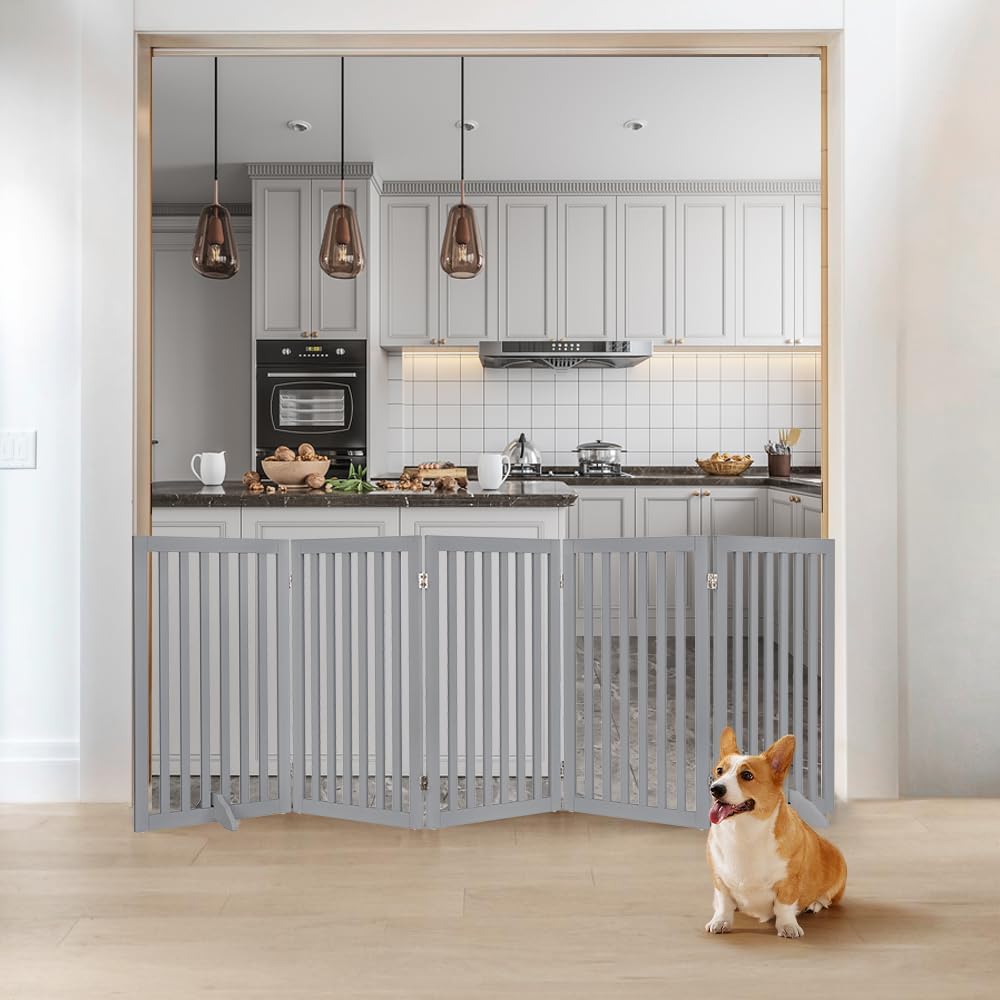 Thumbnail 1 de unipaws extra breites Absperrgitter für Hunde (254 cm), 5 Paneele, freistehend, faltbar ohne Bohren – 91 cm hoch, Grau