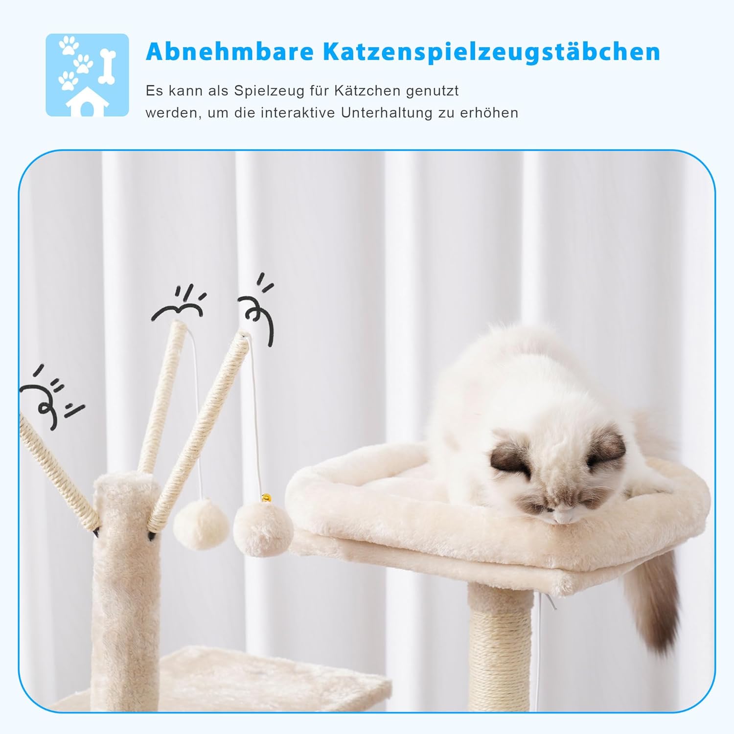 Thumbnail 3 de Hey-Brother Kratzbaum (135 cm) Indoor Katzenbaum mit gepolsterter Plattform, Höhle, Hängematte & Sisal Kratzfläche – Beige MPJ019-SM