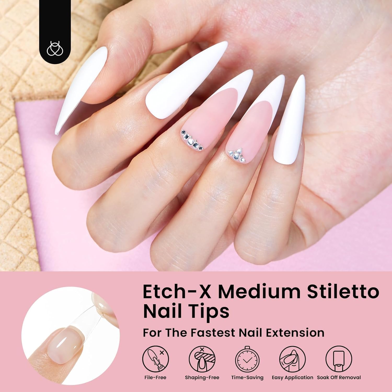 Detalle de Beetles Gel-Nagelspitzen Stiletto mittel Etch-X – 576 Stück, 12 Größen, vorgeätzt, halbmatt, zum Aufkleben