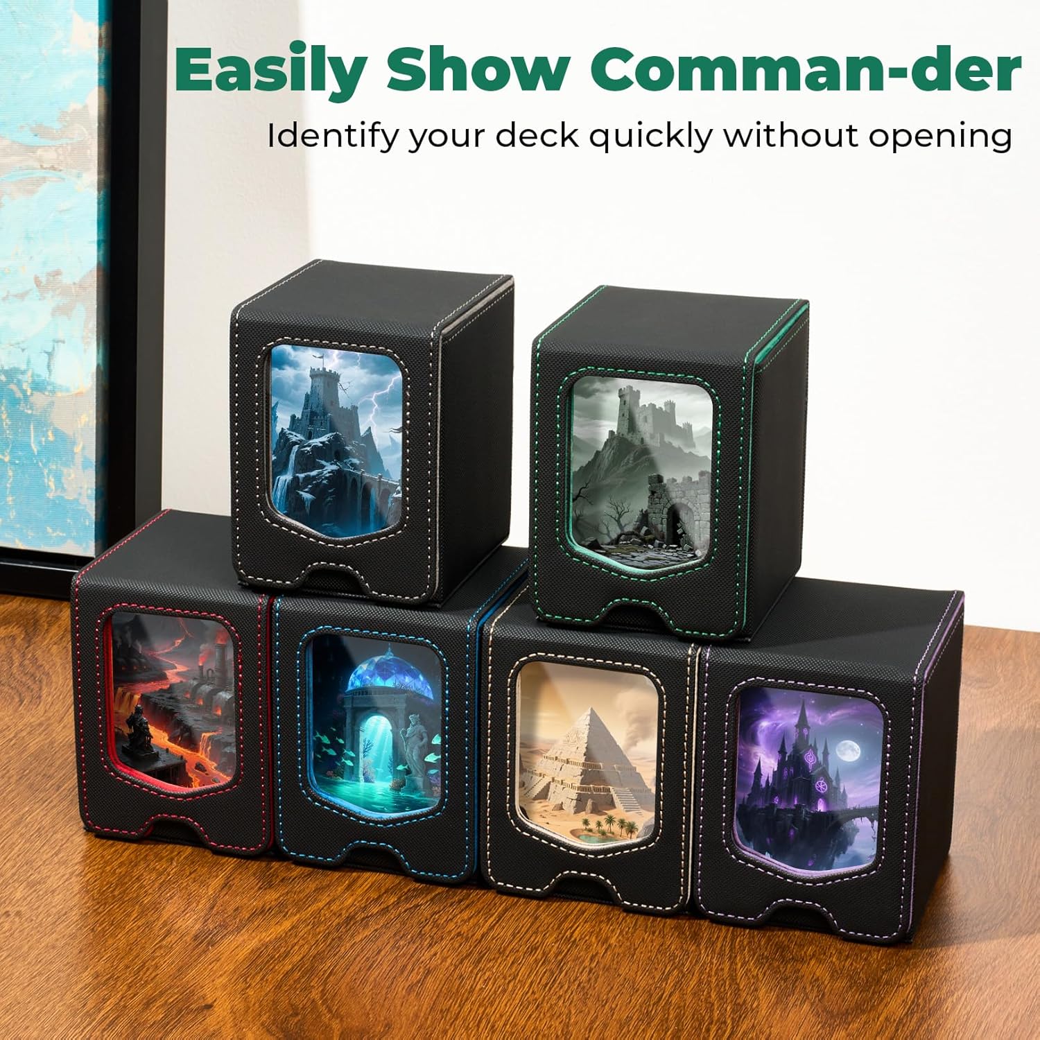 Detalle de Fabmaker 4 Pack Deck Box: Magnetic MTG Commander Storage, 210+ Cards, 6 Color Options