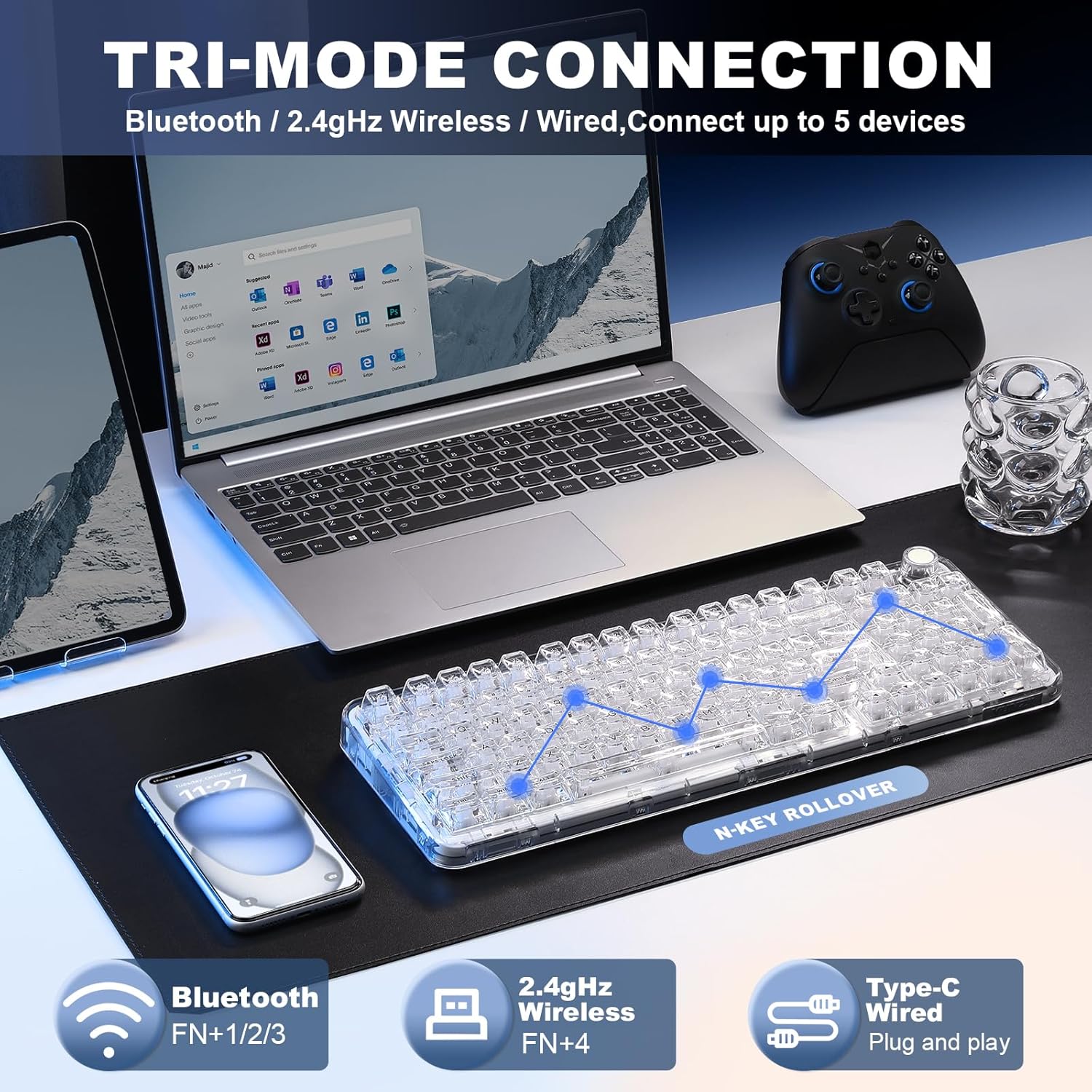 Thumbnail 2 de YUNZII X98 QMK/VIA Wireless Mechanical Gaming Keyboard with Knob (Tri-Mode, Hot-Swappable, White Crystal Switch)