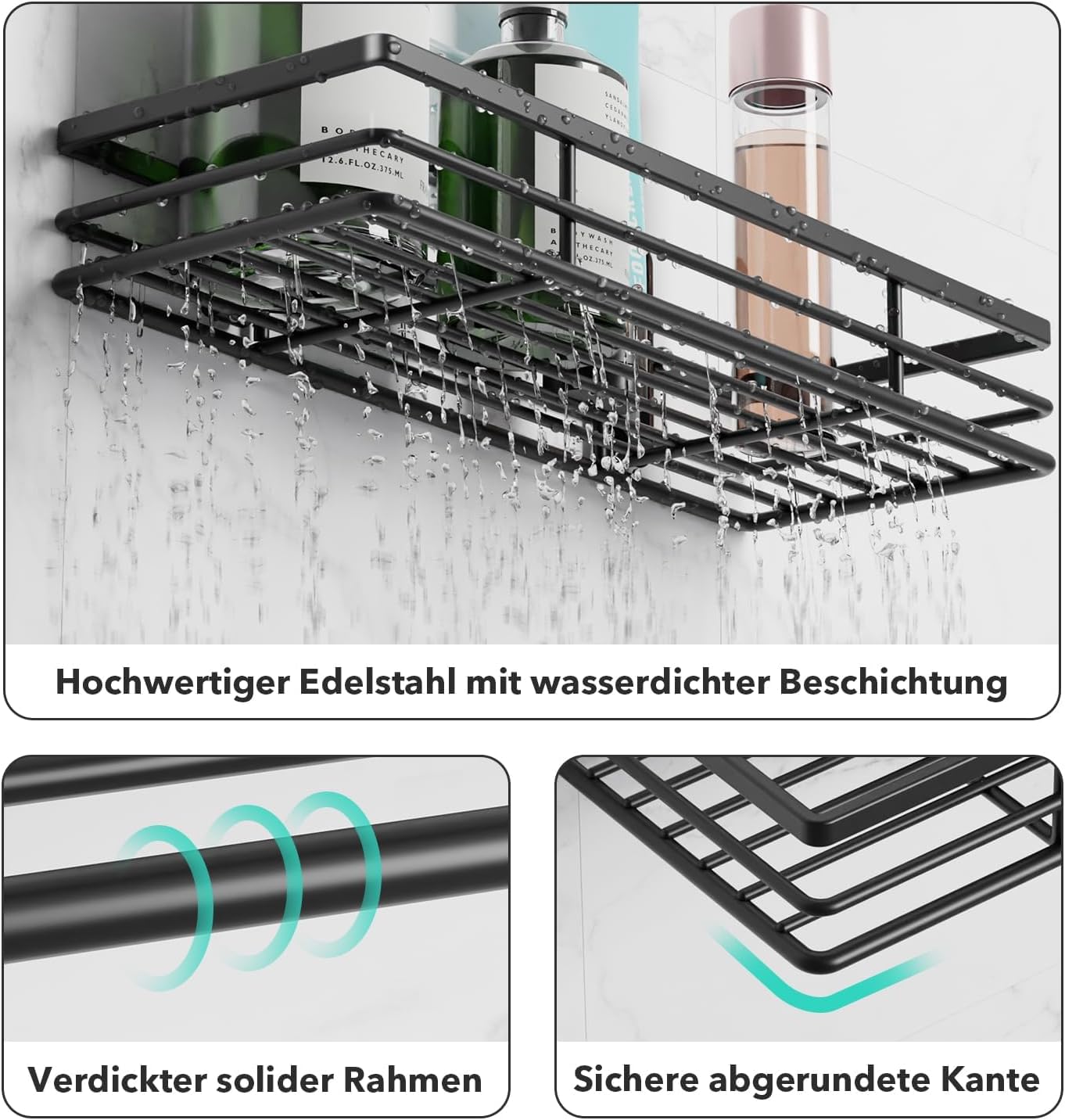 Detalle de Saffruff Duschablage Ohne Bohren – 2er-Set Edelstahl-Duschregal schwarz
