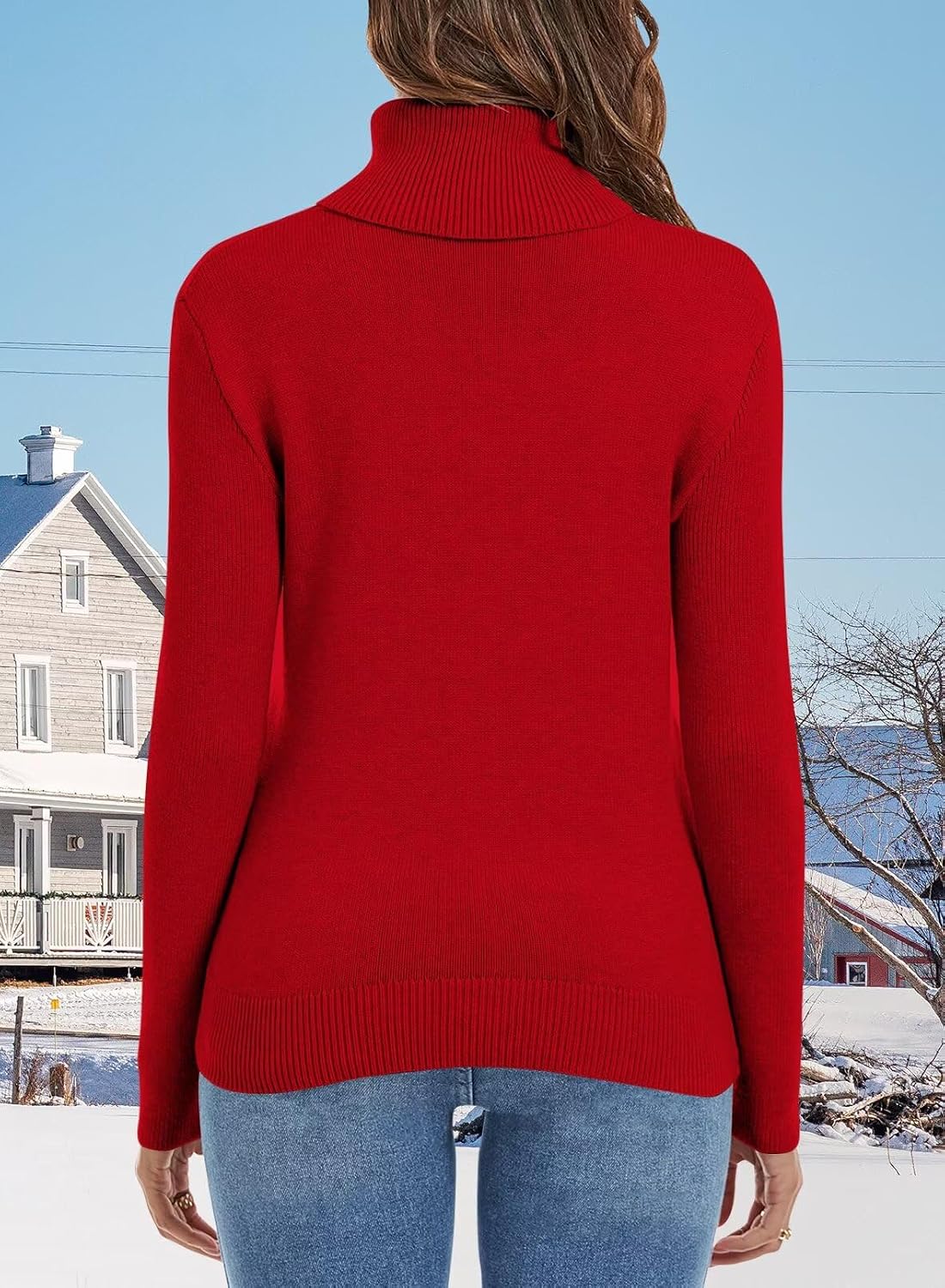 Detalle de JOCAFIYE Women's Cable-Knit Turtleneck Sweater, Long-Sleeve Stretch Pullover