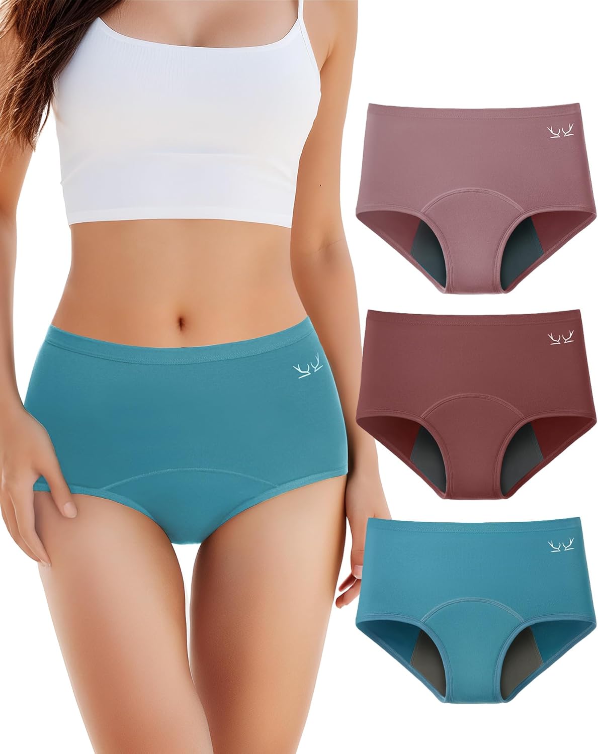 TANSTC mutande mestruali donna in cotone con 4 strati anti-perdita (confezione da 3)