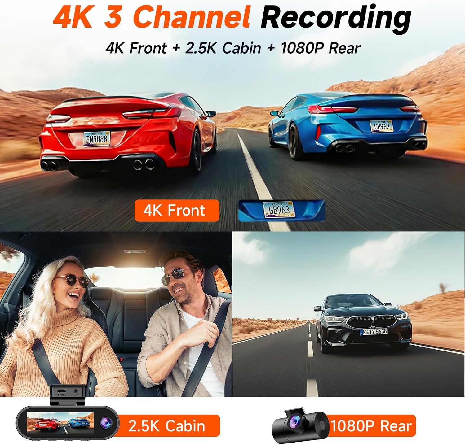 Thumbnail 1 de GT902 Dashcam 4K 3-Channel: Front, Inside, and Rear Capture in One Drive