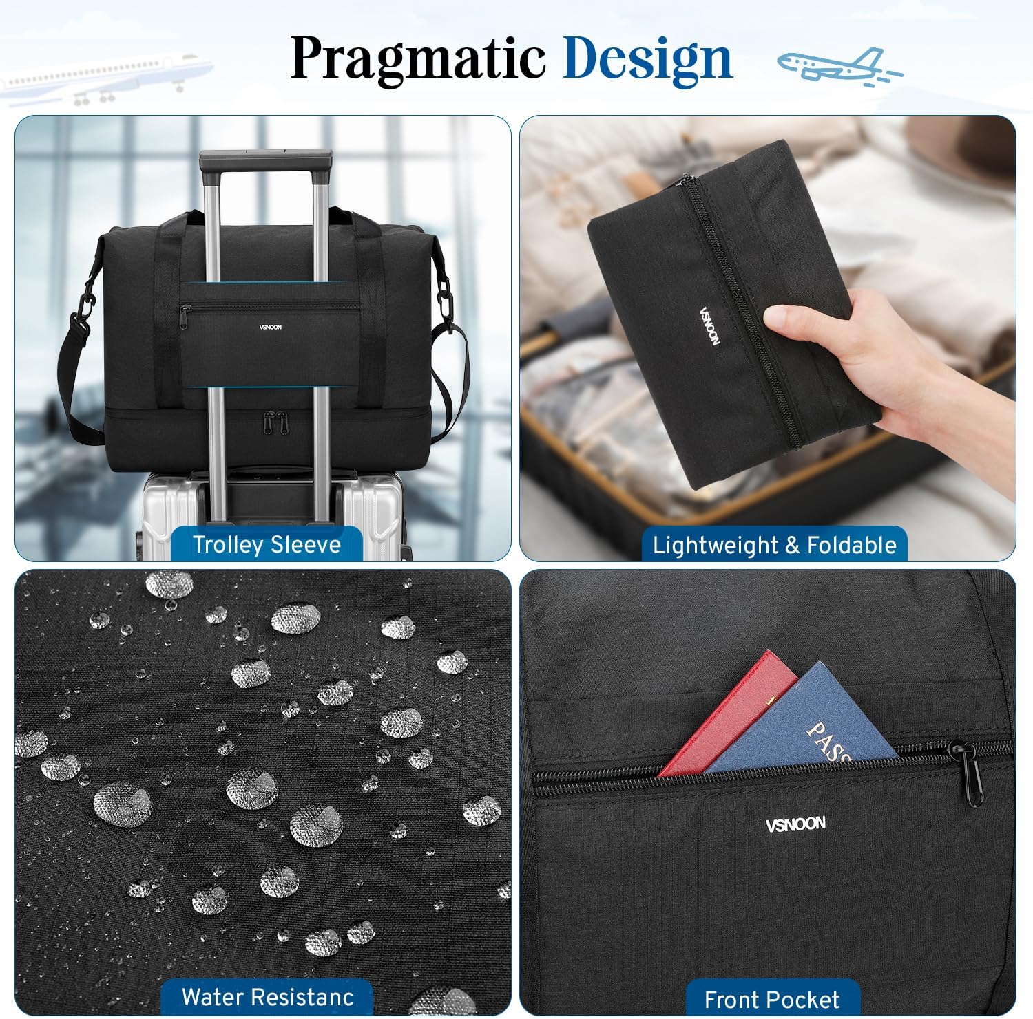 Detalle de VSNOON Foldable Cabin Bag 40x30x20 (24L) with Shoes Compartment